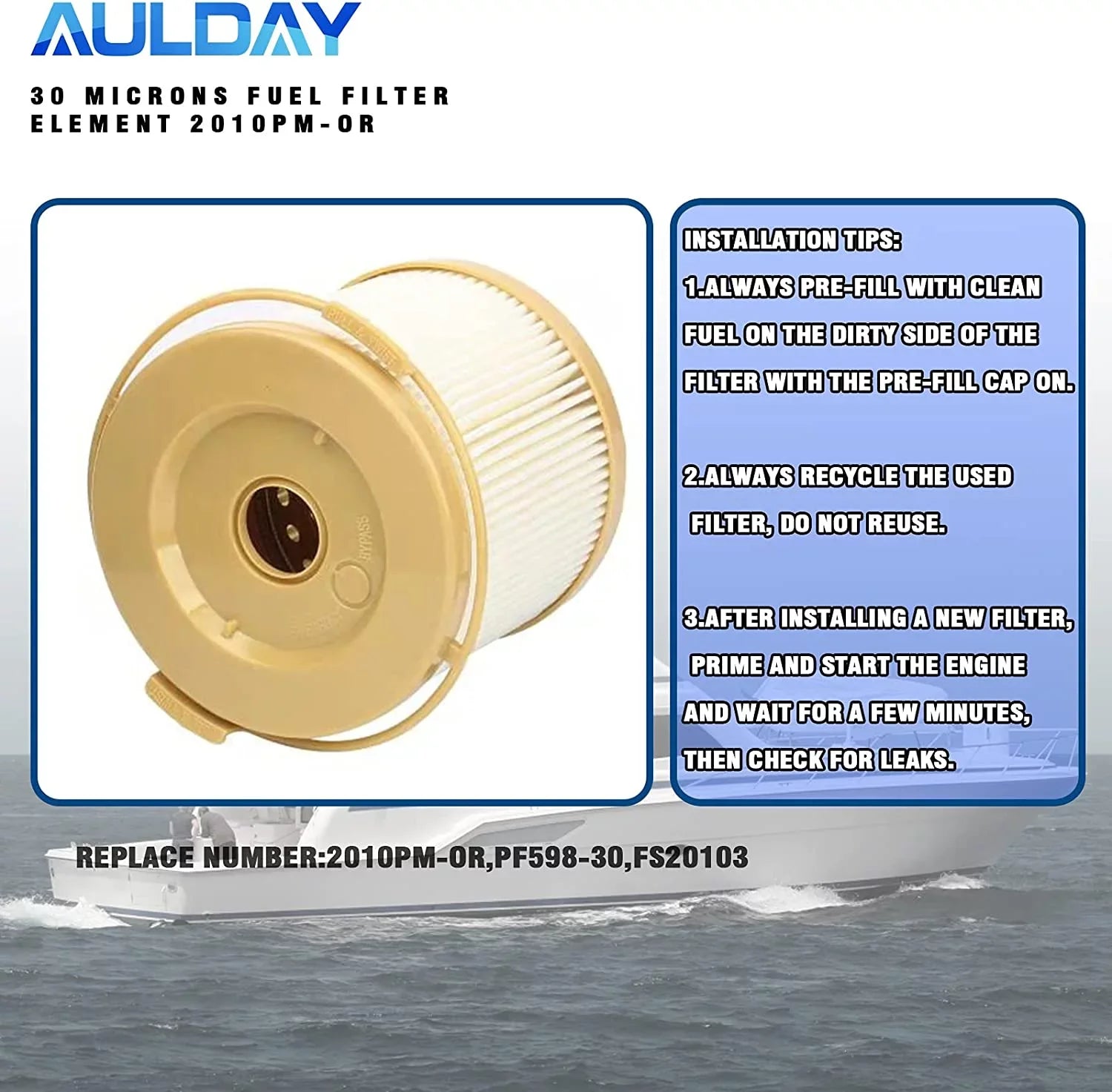2010PM-OR 8PCS AULDAY 30 Microns Fuel Filter Element Replacement for 500FH 500FG Marine 500 Series Turbine 500FG30 500FG1230 500FG2430 and 75500FGX30