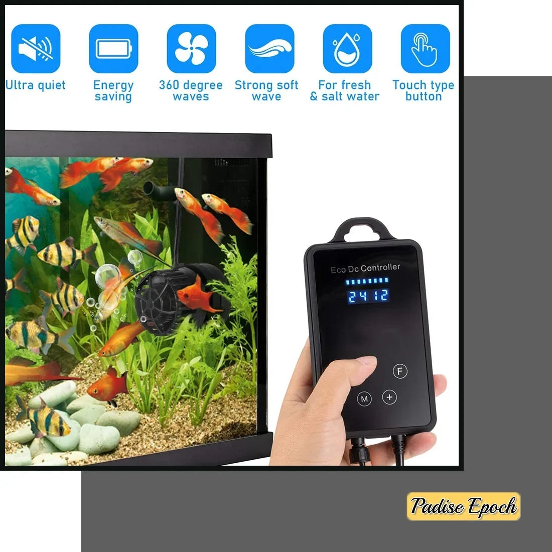 Quiet Magnetic Aquarium Wave Maker, 1600GPH 2600GPH Powerhead with Digital Led Display Controller, Submersible Water Inverter Circulation Pump for Fish Tank 3-55 Gallon