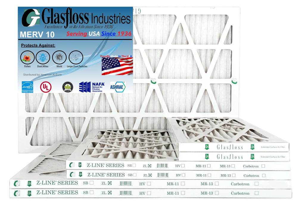 Glasfloss Air Filter 18x36x2 - 2" MERV 10 - (Pack of 6) - Pleated AC or HVAC Air Filter - Furnace Air Filter - Home or Office - Made In The USA.