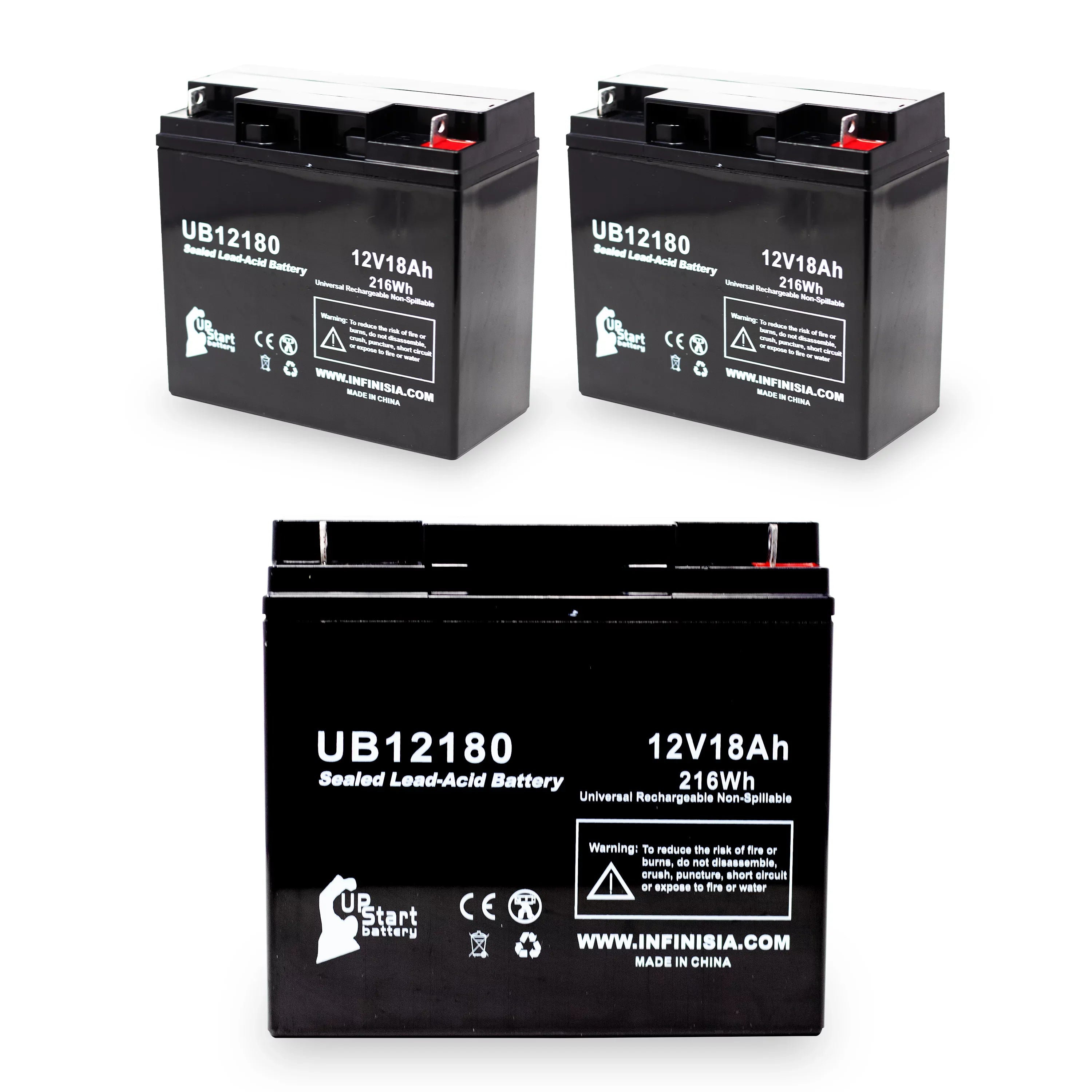 3x Pack - Matching EAGLE PICHER BATTERIES CFM12V18 Battery - Replacement UB12180 Universal Sealed Lead Acid Battery (12V, 18Ah, 18000mAh, T4 Terminal, AGM, SLA)