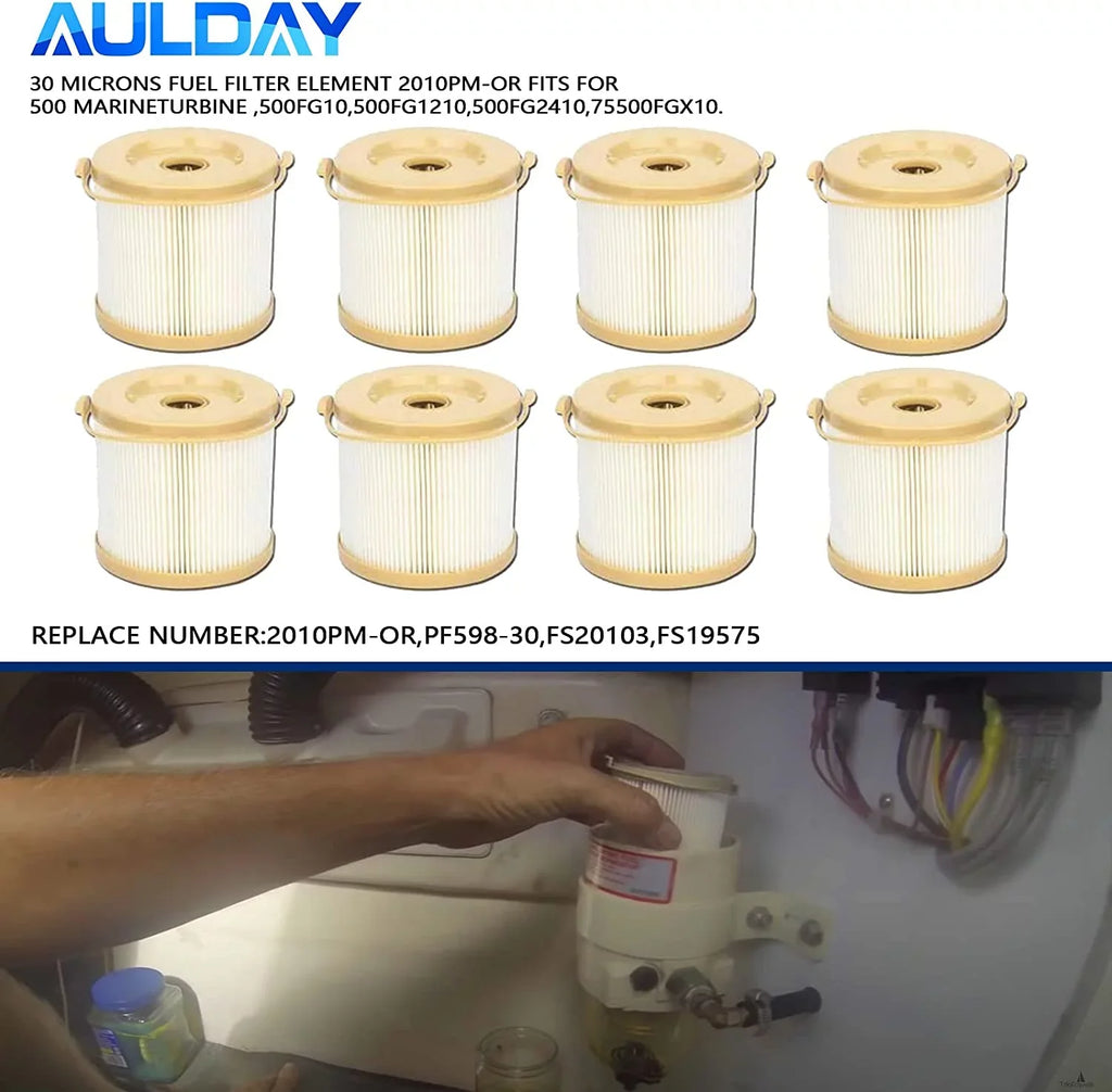 2010PM-OR 8PCS AULDAY 30 Microns Fuel Filter Element Replacement for 500FH 500FG Marine 500 Series Turbine 500FG30 500FG1230 500FG2430 and 75500FGX30