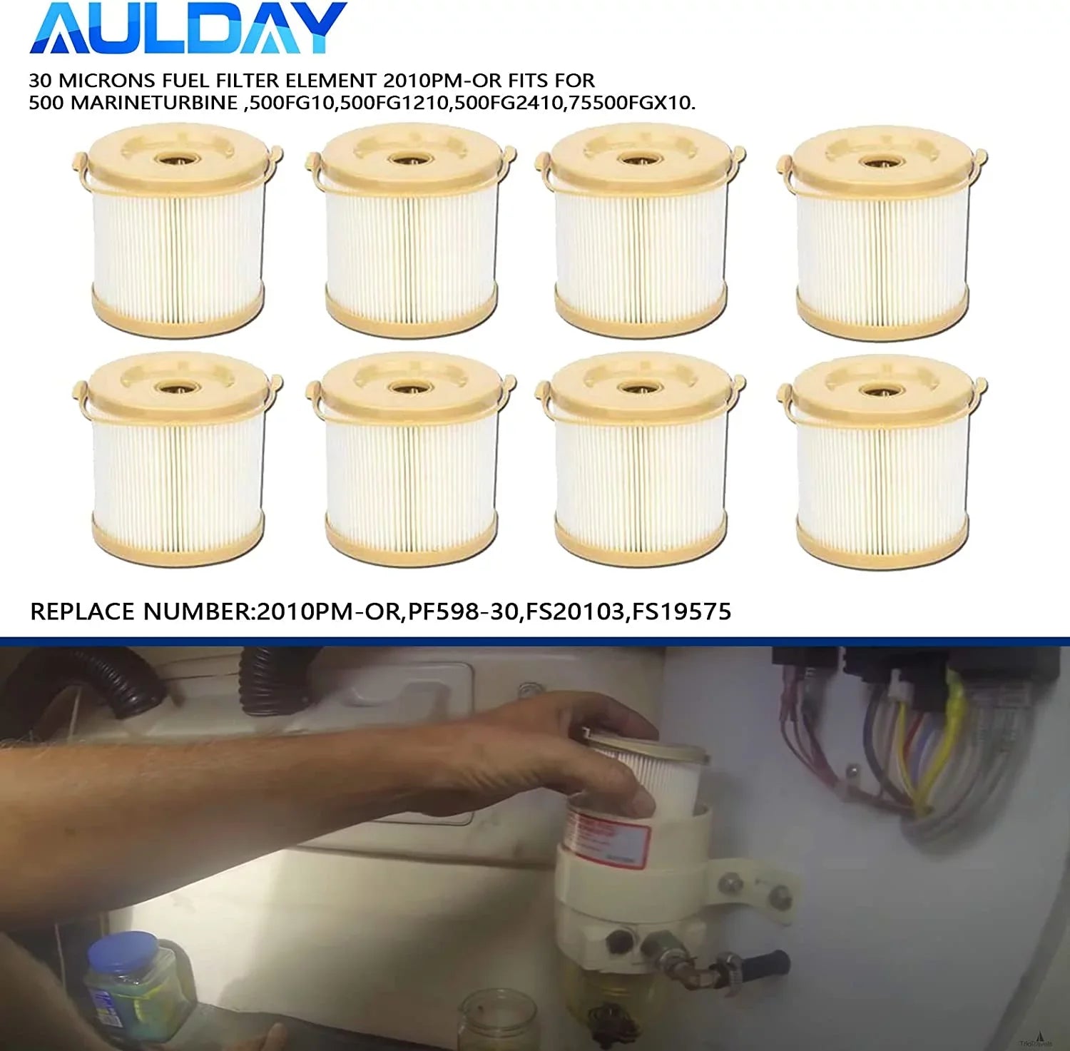 2010PM-OR 8PCS AULDAY 30 Microns Fuel Filter Element Replacement for 500FH 500FG Marine 500 Series Turbine 500FG30 500FG1230 500FG2430 and 75500FGX30