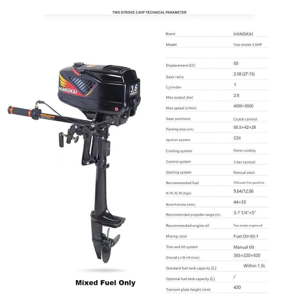 TOOL1SHOoo 3.6HP 2 Stroke Outboard Motor Fishng Ship Motor Engine Water Cooling Short Shaft