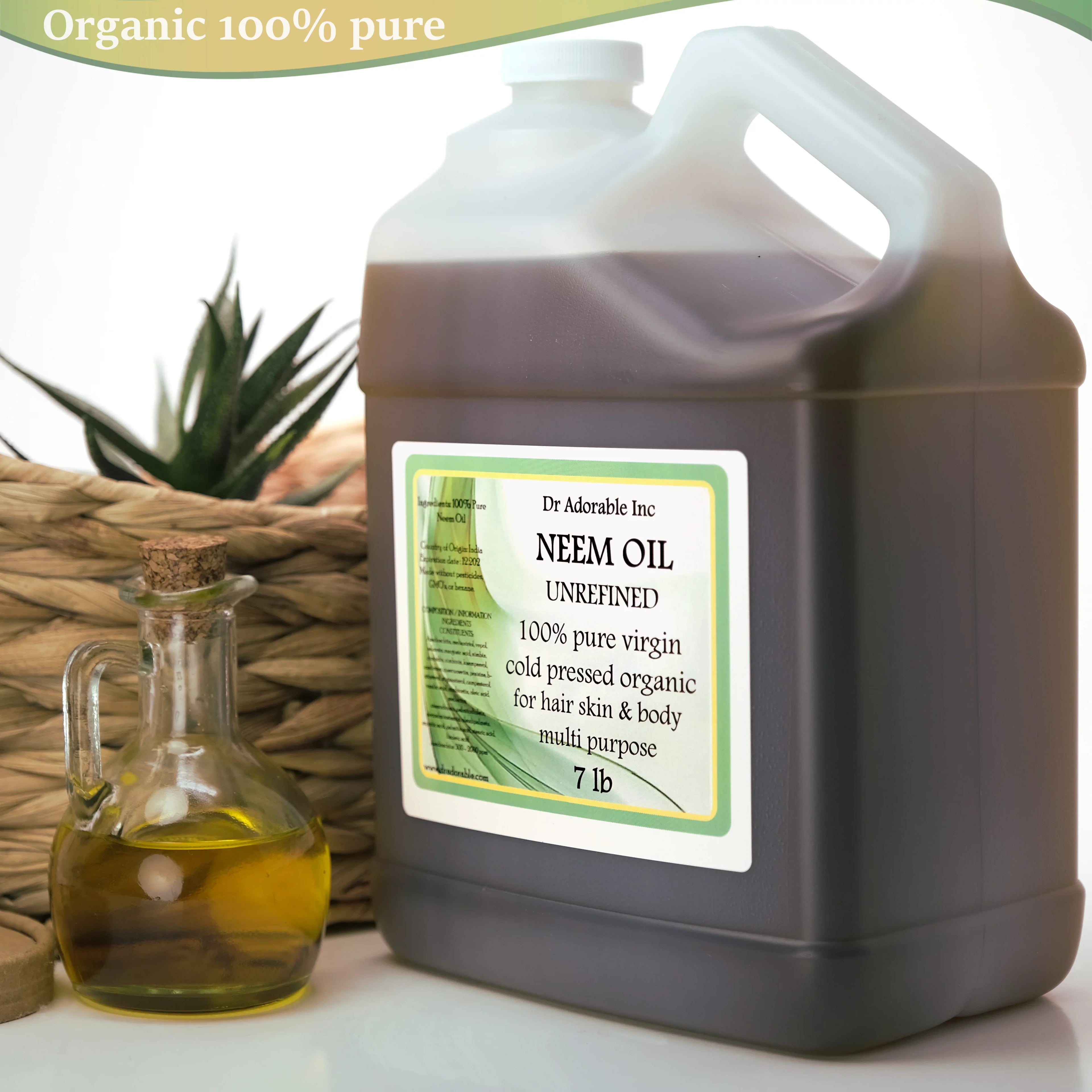 Dr. Adorable - 100% Pure Neem Oil - Organic Unrefined Cold Pressed Natural - 7 lb