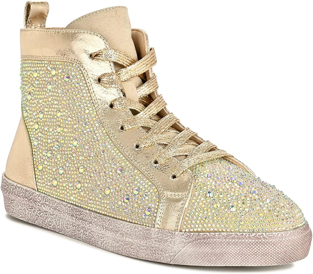 Ninety Union Foxy High Top Athletic Fashion Sneaker with Rhinestones 9 Gold