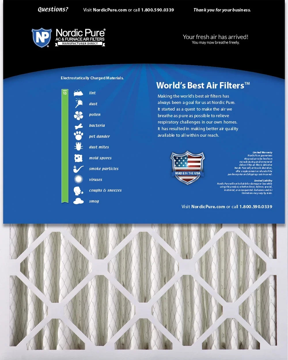 Nordic Pure 20x25x4 (3 5/8) Pleated MERV 13 Air Filters 2 Pack