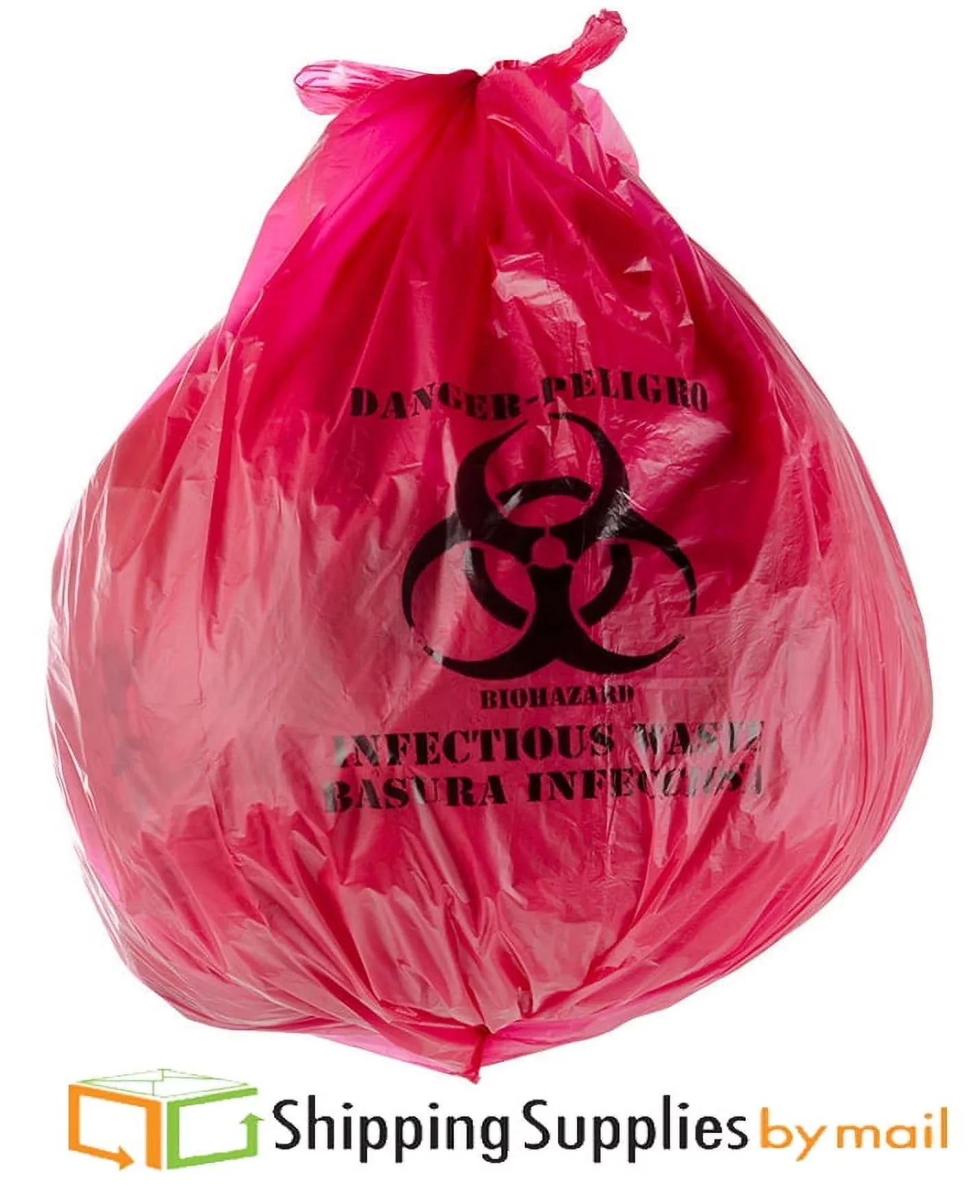 SSBM 24"x24" Biohazard Infectious Waste Liners Bags, Red, 7-10 Gal, 1.5 Mil, 200 Pcs