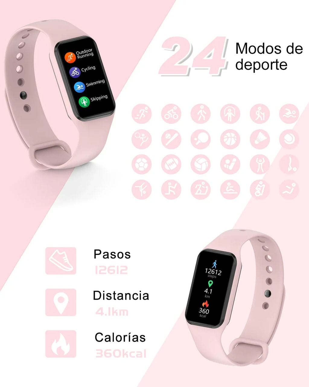 Smart Watch for Men Women - Calorie Pedometer, 1.47 Inch HD Screen,with 24 Sports Modes , IP68 Waterproof, Fitness Tracker Fitting with Android and iOS,Pink