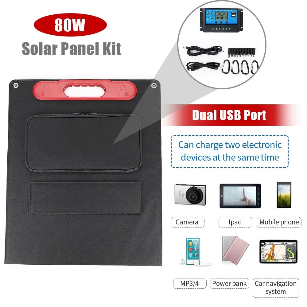 200 Watts Folding Solar Panel Kit, Solar Generator Charger with Digital Adapter for Caravan Vessel Battery