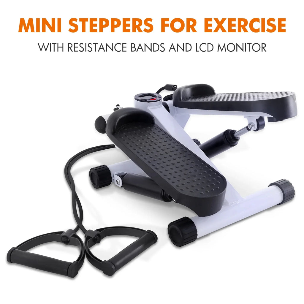 Stair Stepper for Exercise, Mini Steppers with Resistance Band, Aerobic Fitness Stepper Exercise Home Workout Equipment for Full Body Workout White