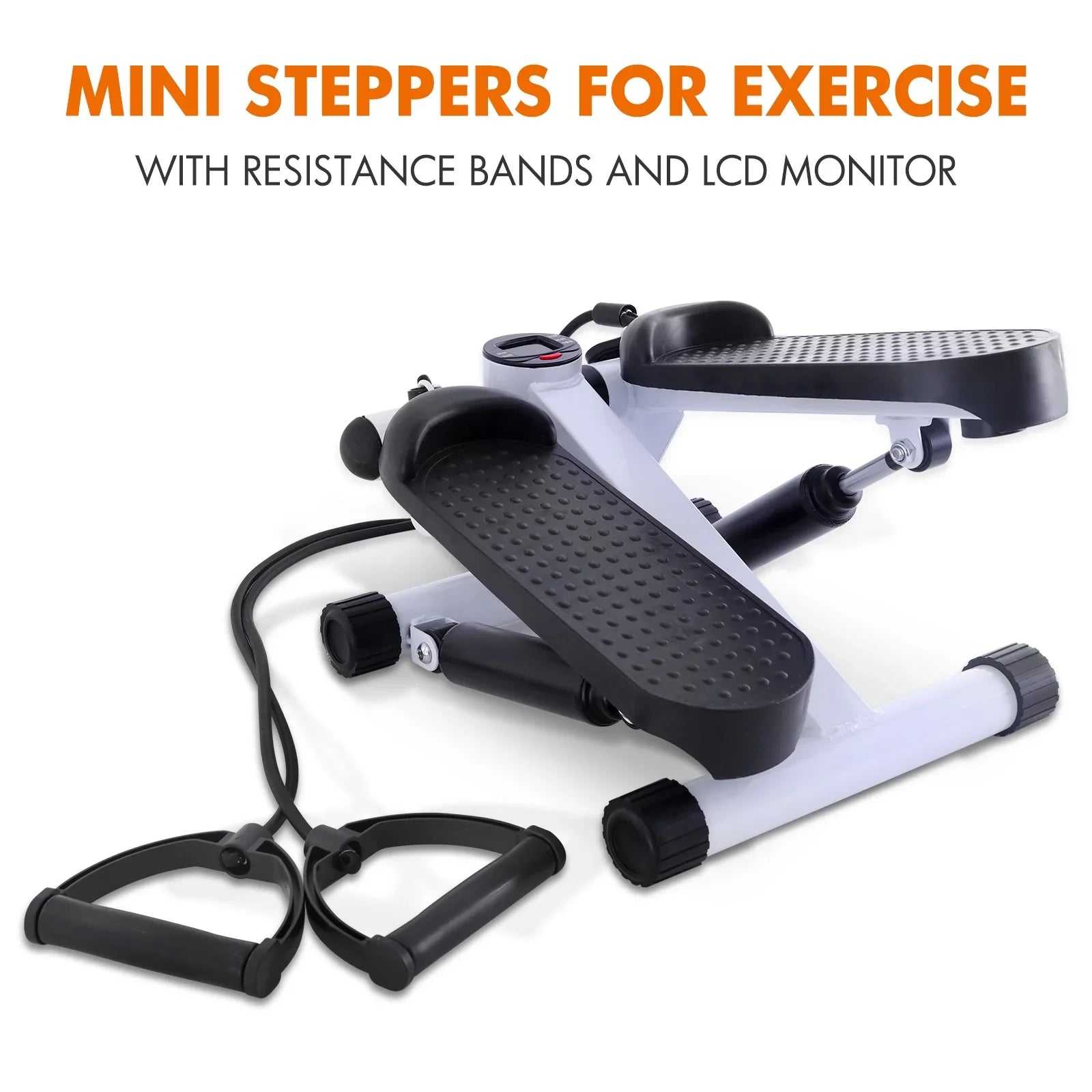 Stair Stepper for Exercise, Mini Steppers with Resistance Band, Aerobic Fitness Stepper Exercise Home Workout Equipment for Full Body Workout White
