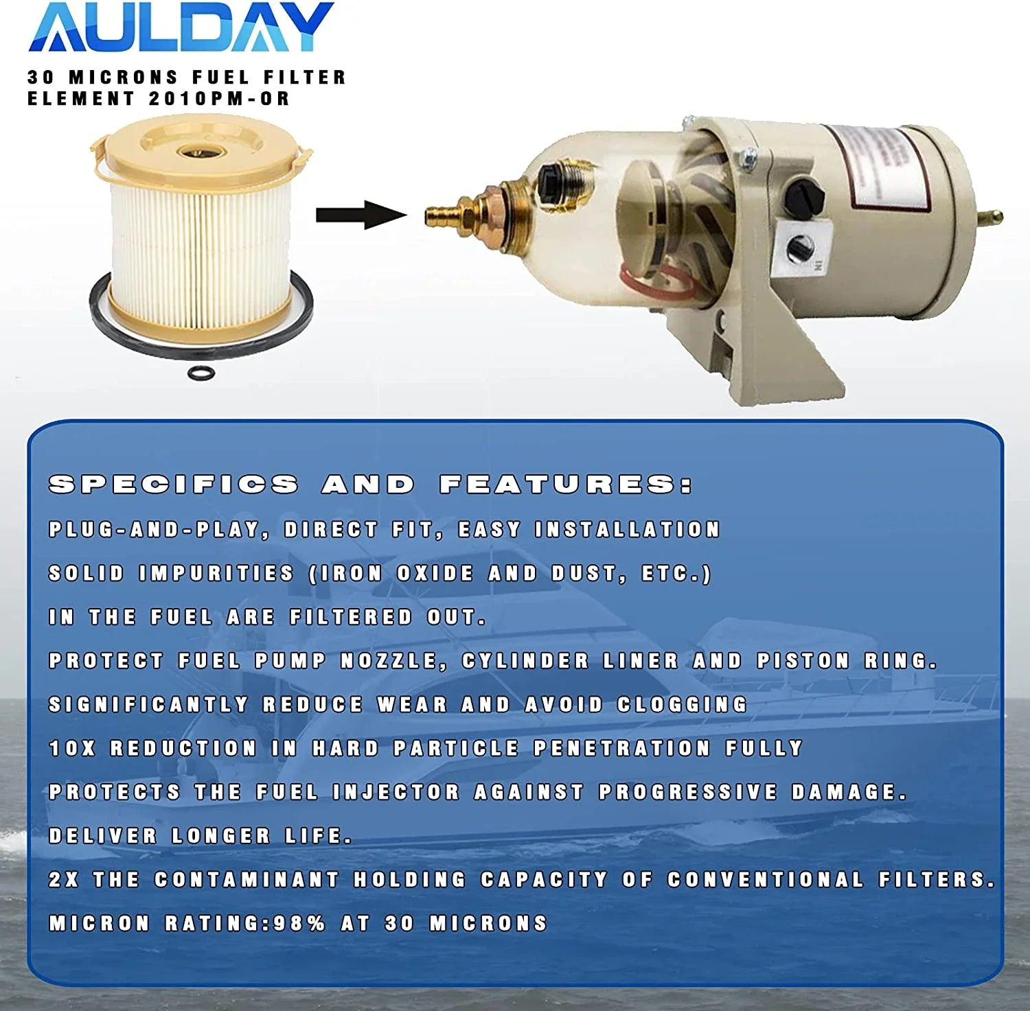 2010PM-OR 8PCS AULDAY 30 Microns Fuel Filter Element Replacement for 500FH 500FG Marine 500 Series Turbine 500FG30 500FG1230 500FG2430 and 75500FGX30