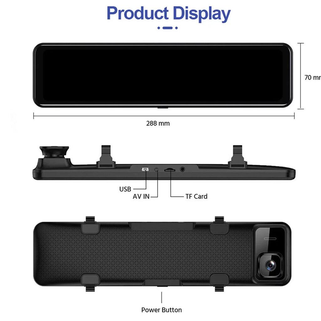 4K 12" Car Dual Dash Cam, Dual Camera Front and Rear Backup Camera Waterproof Super Night Vision, Parking Monitoring, Reversing Assistance