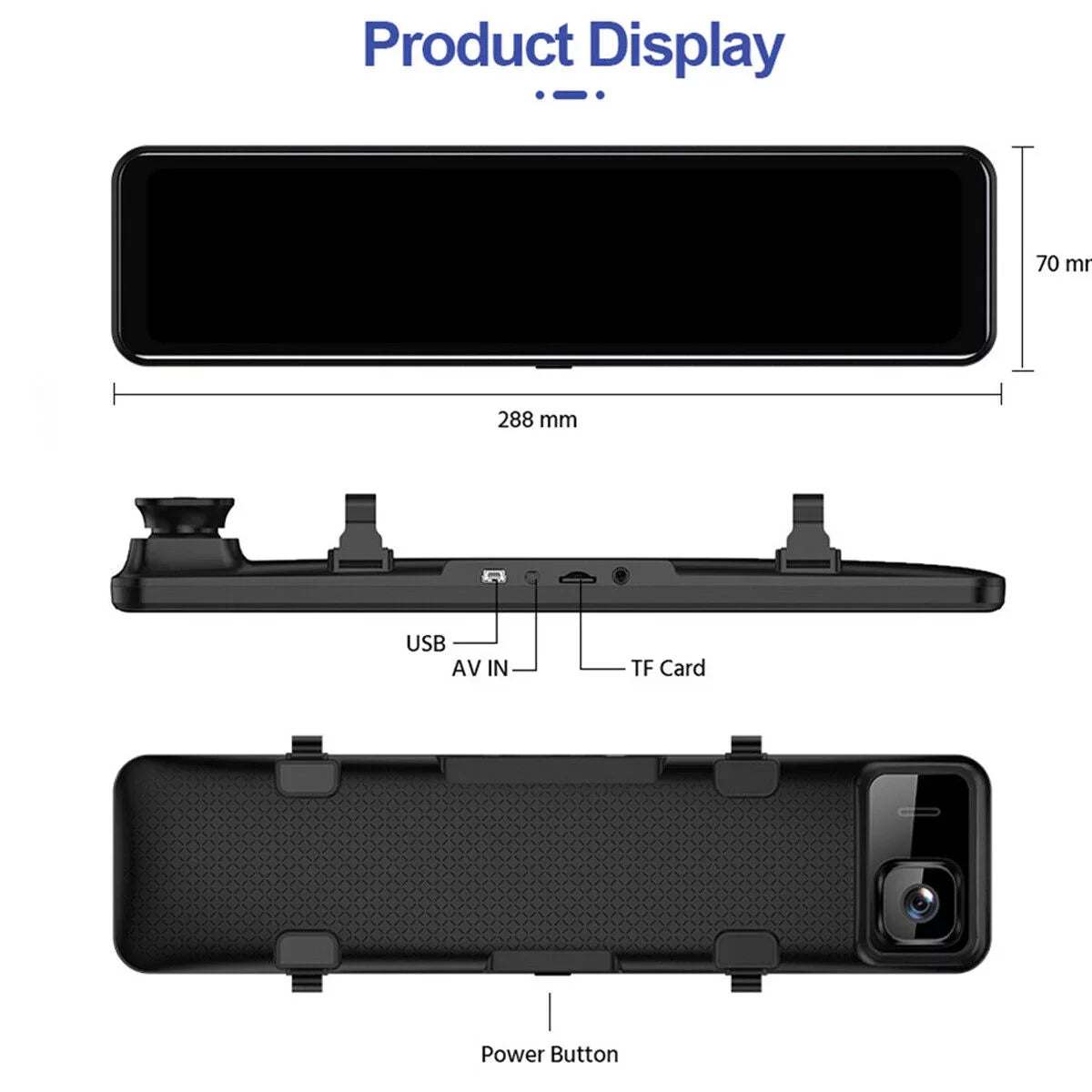 4K 12" Car Dual Dash Cam, Dual Camera Front and Rear Backup Camera Waterproof Super Night Vision, Parking Monitoring, Reversing Assistance
