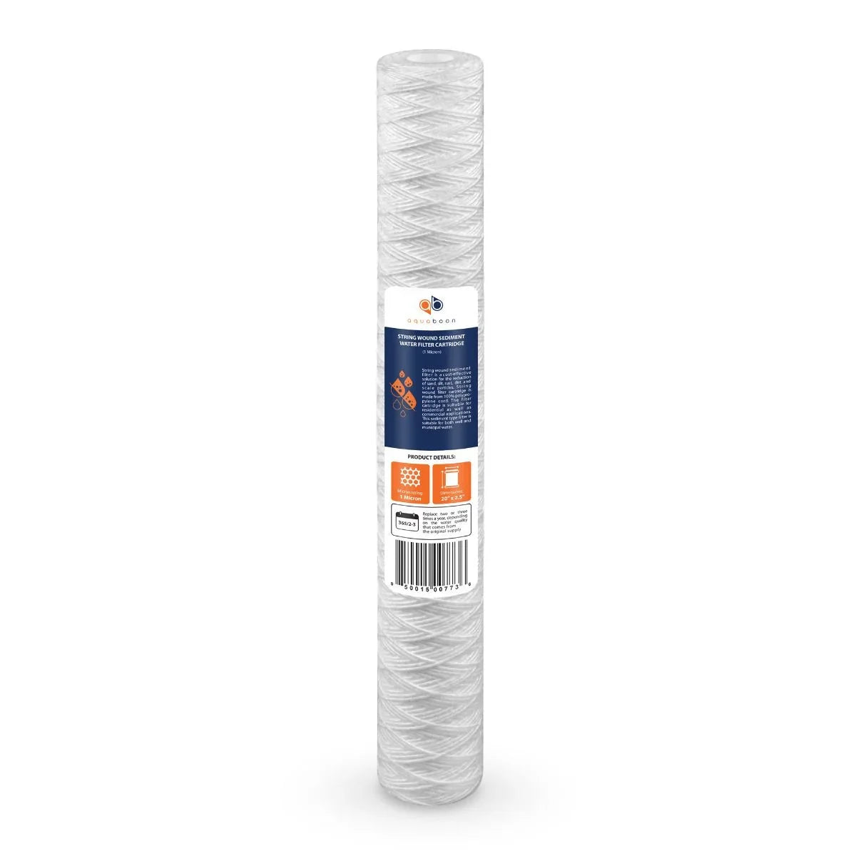 Aquaboon 1 Micron 20" x 2.5" String Wound Sediment Water Filter Cartridge | Universal Replacement for Any 20 inch RO Unit | Suitable with 101-230, PD-5-20, AP110-2C, P5-20, CFS124-C20, 4-Pack