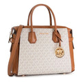 Michael Kors Womens Mercer Medium Logo and Leather Belted Satchel Vanilla 35F2GM9S8B-149