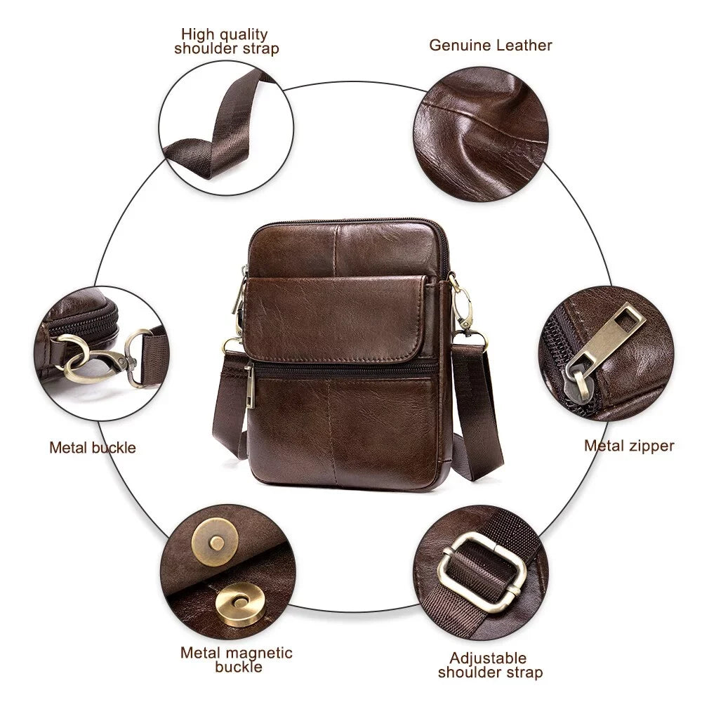 Men's Leather Shoulder Bag Small Men's Genuine Leather Bag for Men Mini Designer Bags Messenger Crossbody Bags Handbags