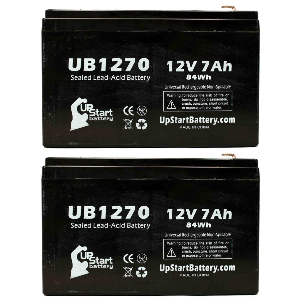 2x Pack - Suitable Upsonic PCM140VR Battery - Replacement UB1270 Universal Sealed Lead Acid Battery (12V, 7Ah, 7000mAh, F1 Terminal, AGM, SLA) - Includes 4 F1 to F2 Terminal Adapters