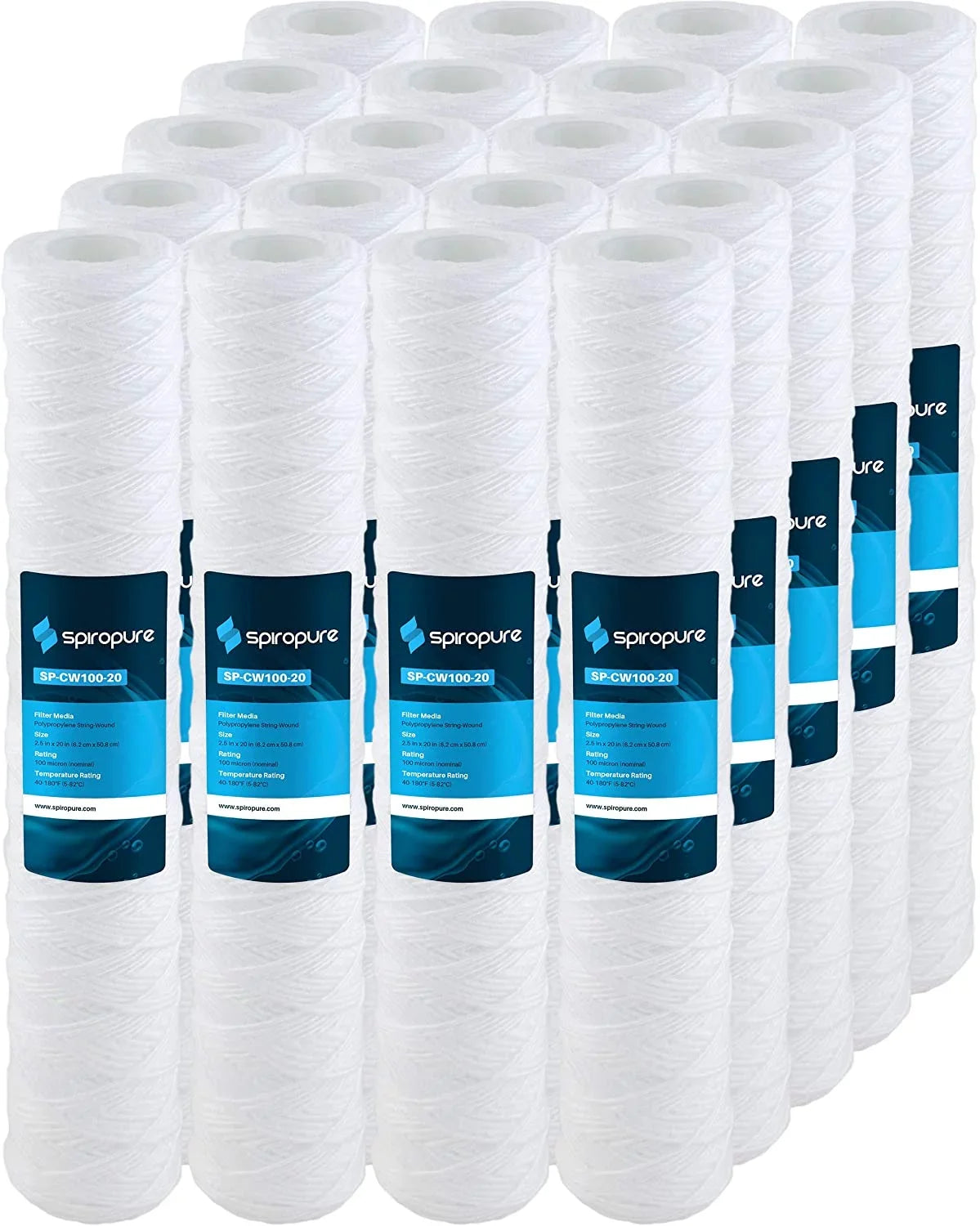 SpiroPure SP-CW100-20 20x2.5 100 Micron String-Wound Polypropylene Sediment Water Filter Cartridge SWC-25-20100 (Case of 20)