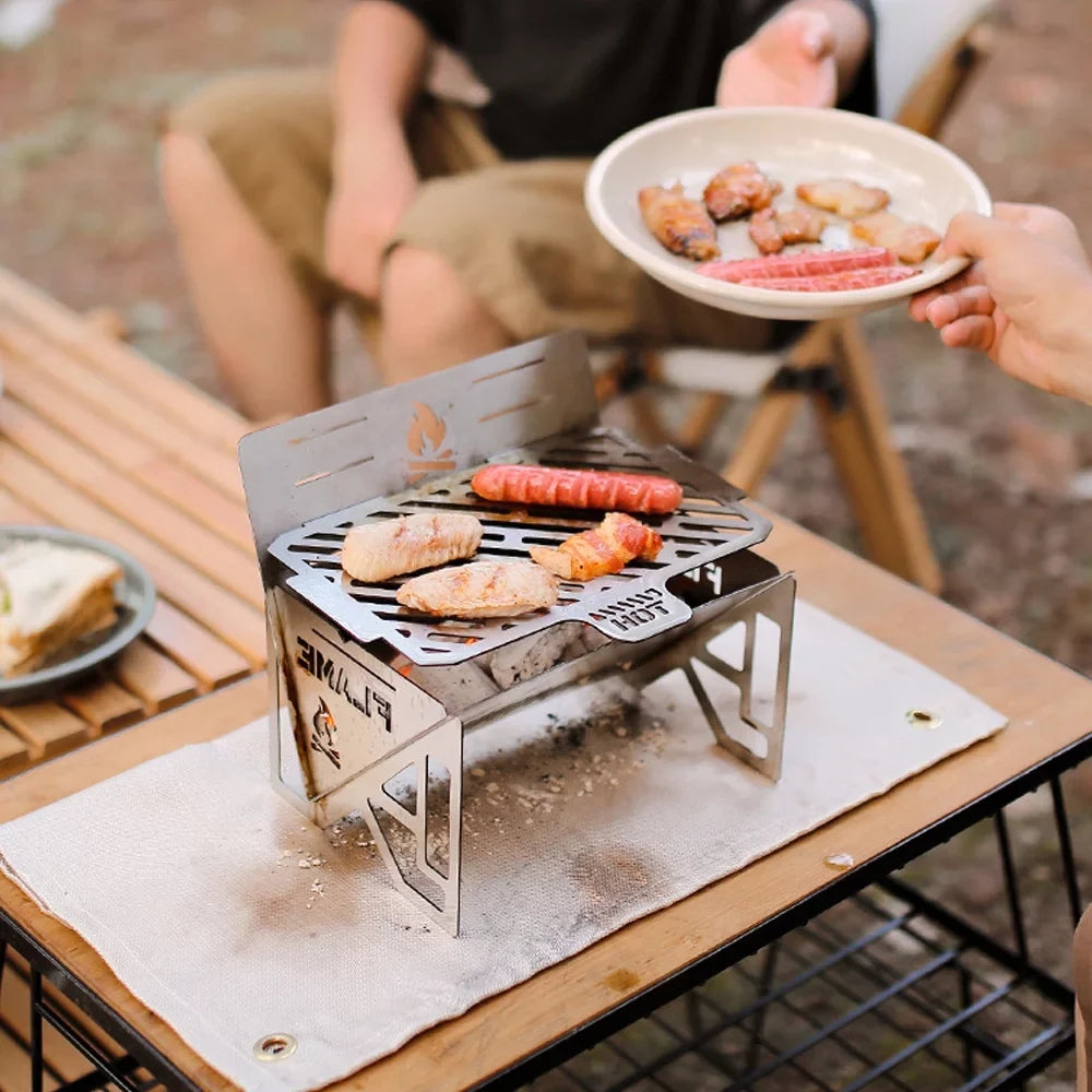 Anself Outdoor Camping Detachable Stoves Portable Stainless Steel Furnace Multifunctional Picnic BBQ Cooking Accessory Firewood Furnace
