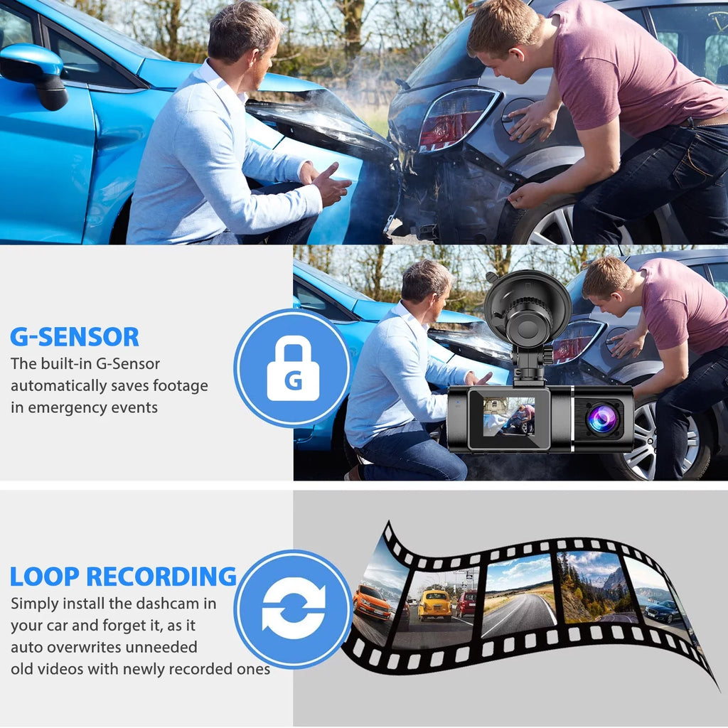 Dual Dash Cam Car Camera, TSV 1080P Front Cabin Inside Dash Camera with IR Night Vision, Loop Recording Car Cam Driving Recorder, 24H Parking Mode, G-Sensor