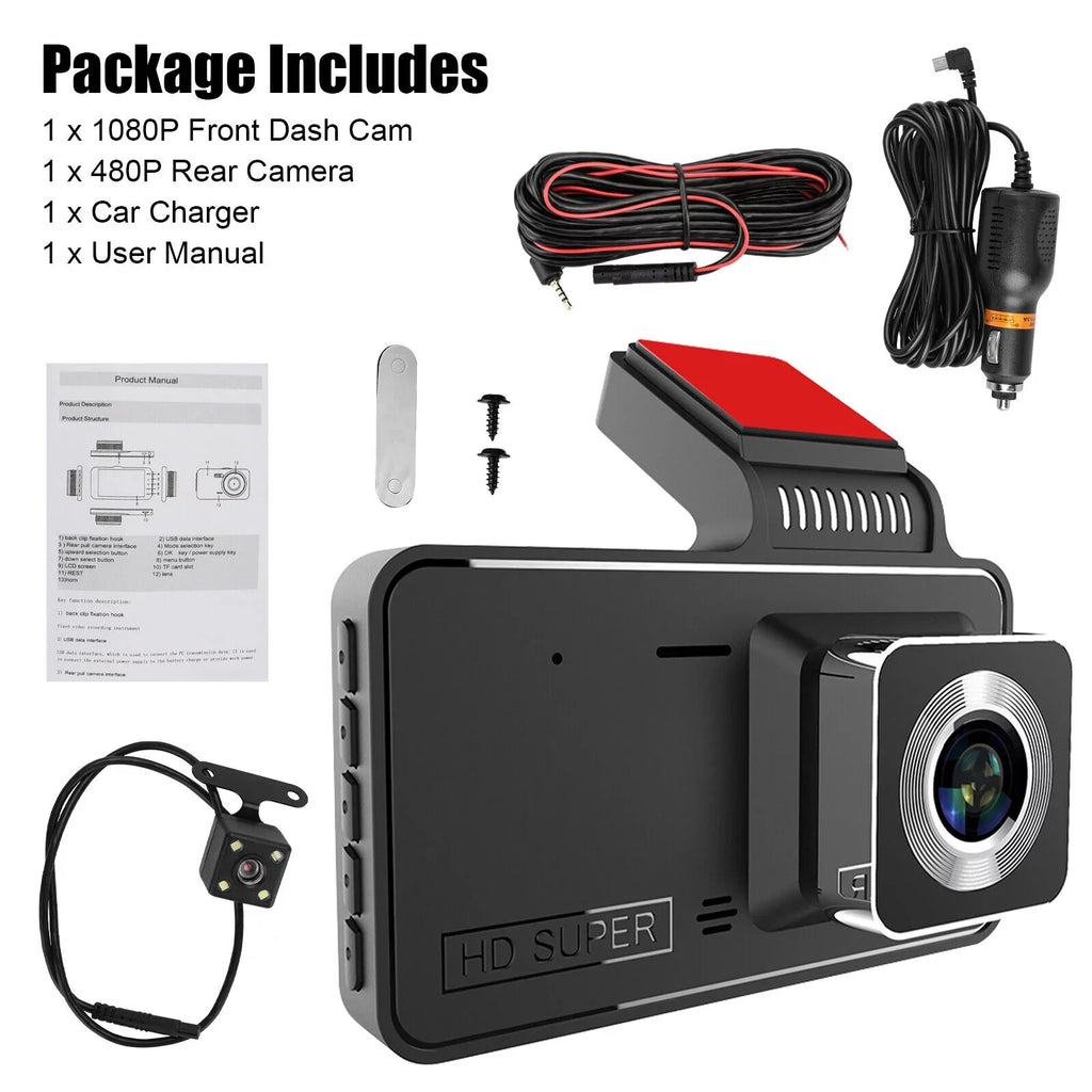 Dual Lens Car DVR Dash Cam Video Recorder G-Sensor 1080P Front And Rear Camera