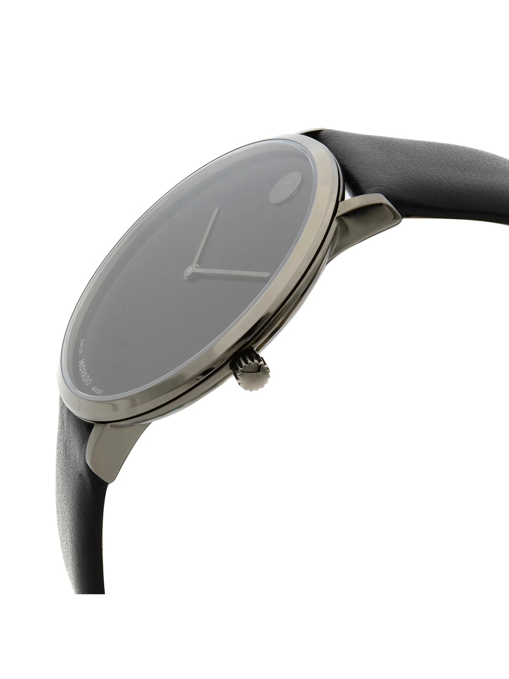 Pre-Owned Movado Modern 47 Ultra Slim Black Leather Strap Quartz Mens Watch 0607391 (Good)
