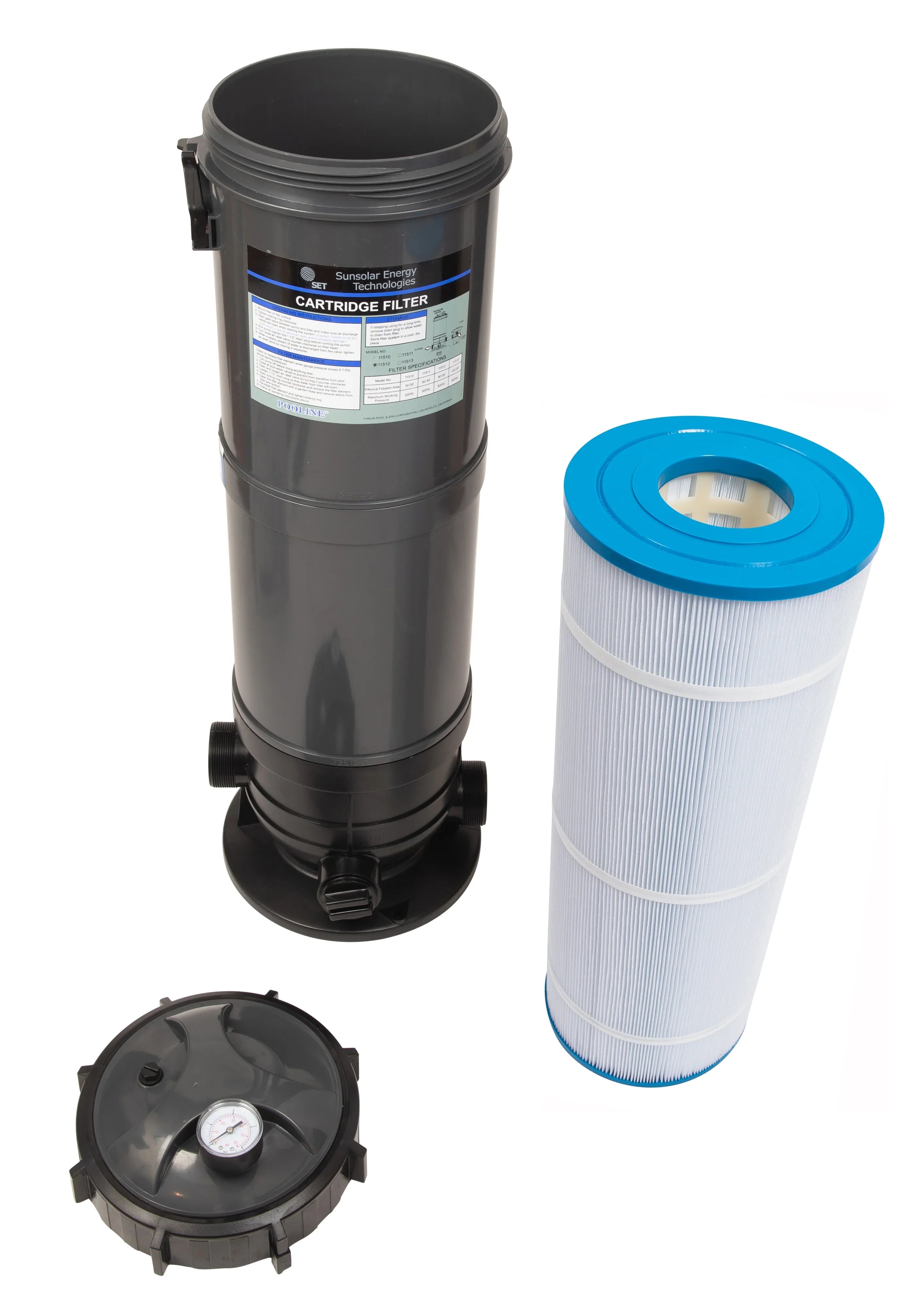 Cartridge Filter System with Pressure Gauge for Swimming Pools 90SF