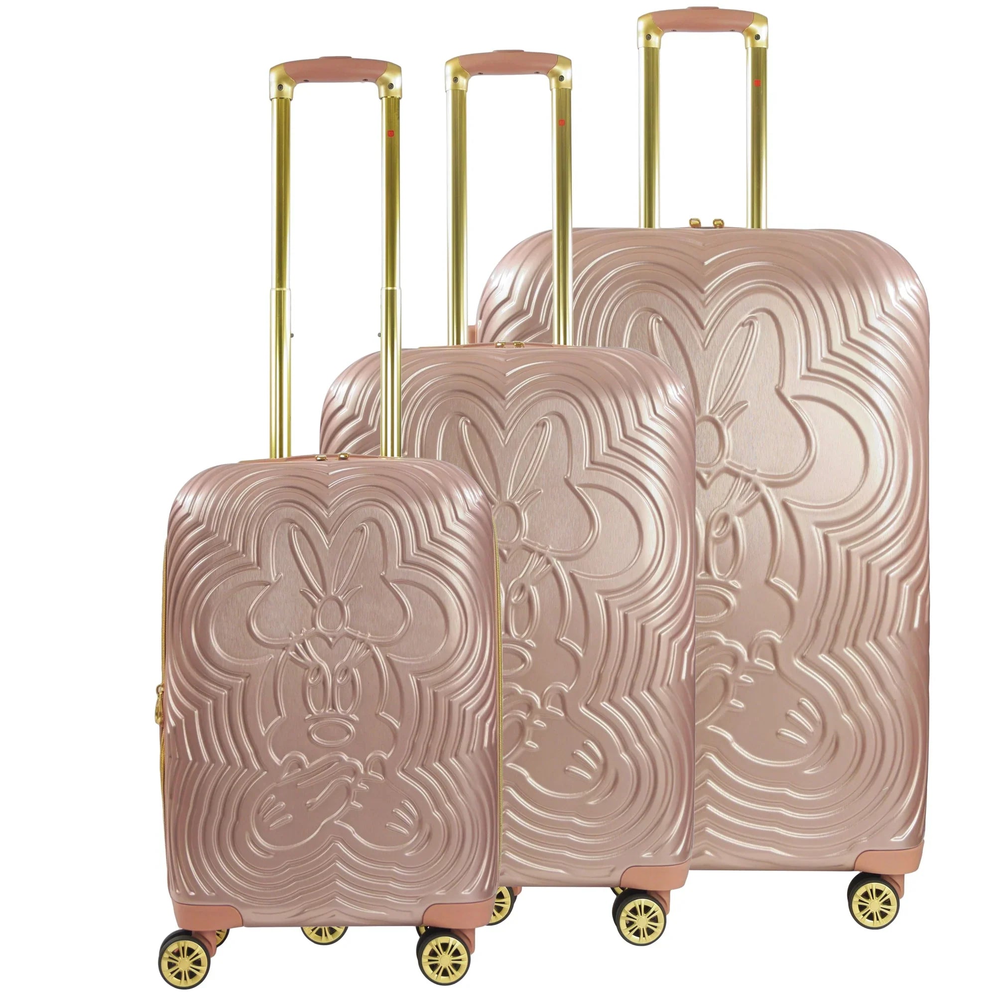 Disney Minnie Mouse 3 Piece Rolling Luggage Set, Molded Hardshell Suitcase with Wheels, 21, 25 and 29 Inch, Rose Gold