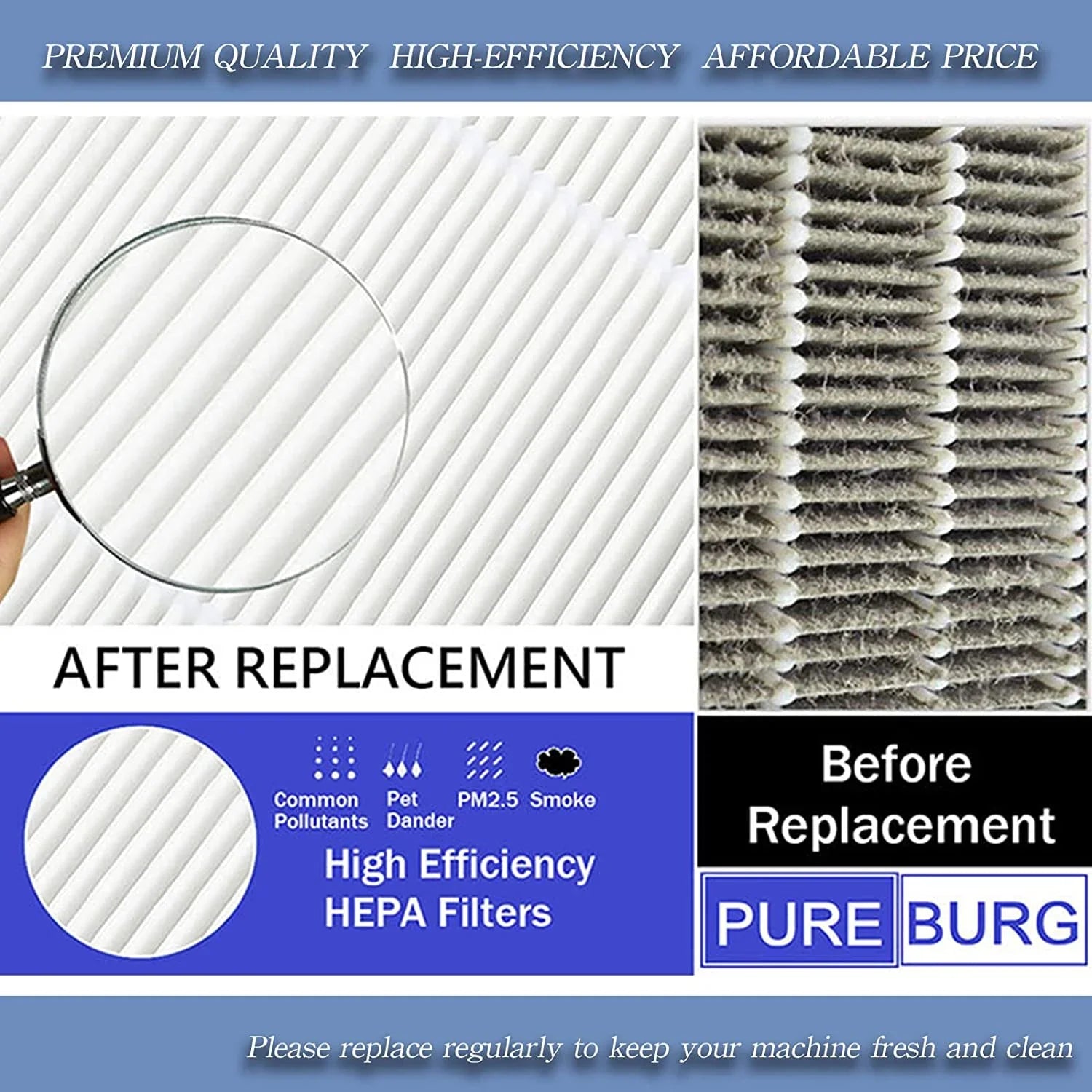 PUREBURG 2-Pack Replacement High efficiency 3-in-1 HEPA Filters Suitable with ,BKJ-33
