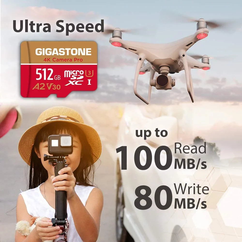 Gigastone 512GB Micro SD Card, 4K Video Recording, 4K Camera Pro, Fitting with Nintendo Switch, Dash Cam, GoPro Cameras, R/W up to 100/60 MB/s, Micro SDXC UHS-I A1 V30 Class 10