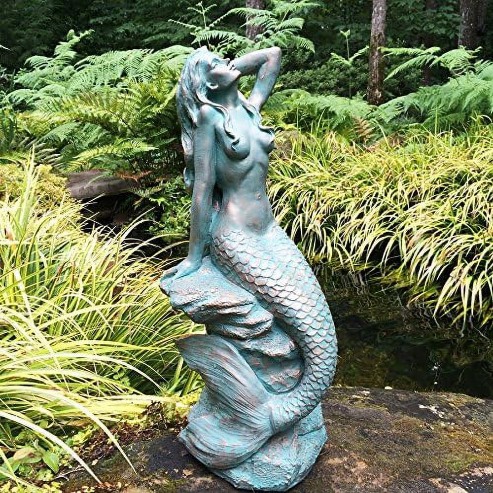 28 In. Giant Sitting On Coastal Rock Beach Nautical Garden Statue In Bronze Finish Pool Patio Lawn Statue