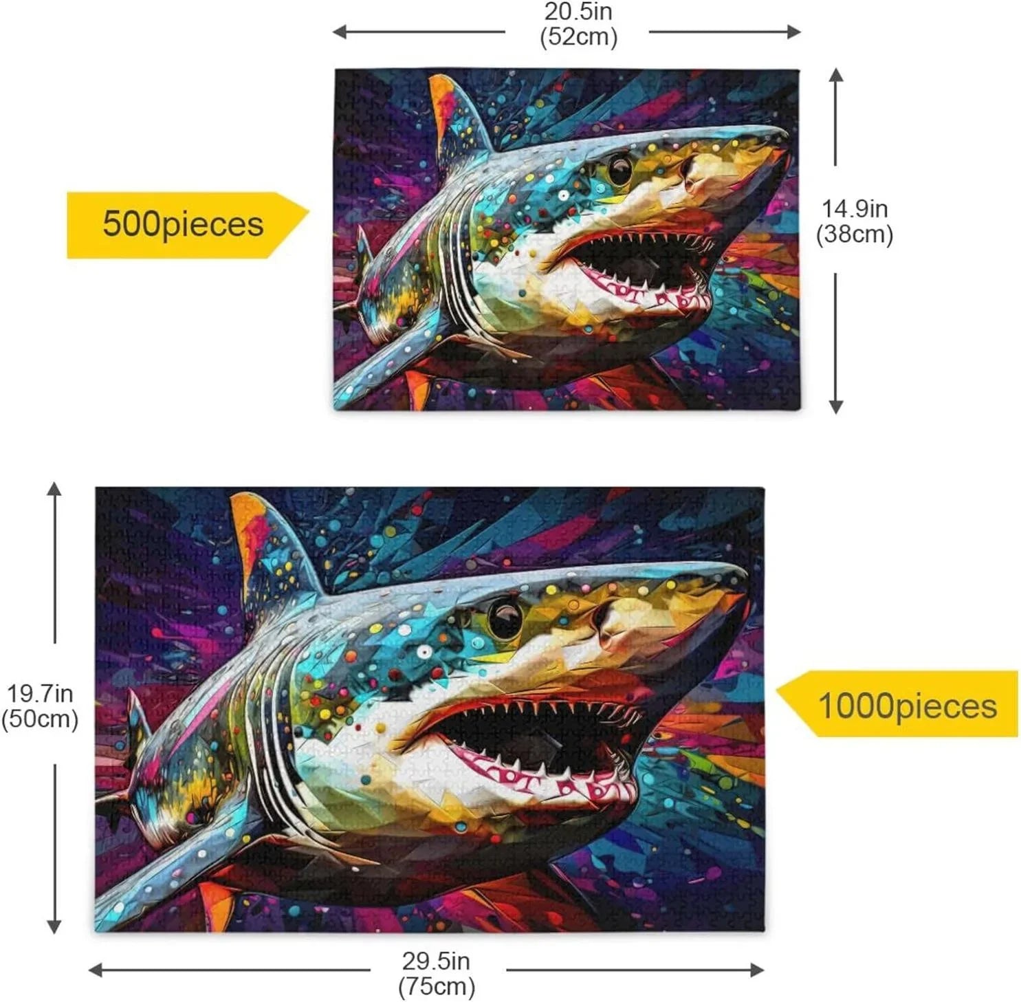 500 PCS Painting of Shark Jigsaw Puzzle, Paper Wood Composite Material Zigsaw with Storage Bag, Puzzle for Adults, Fun Challenging Brain Exercise Family Game Gift for Kids Friends Parents