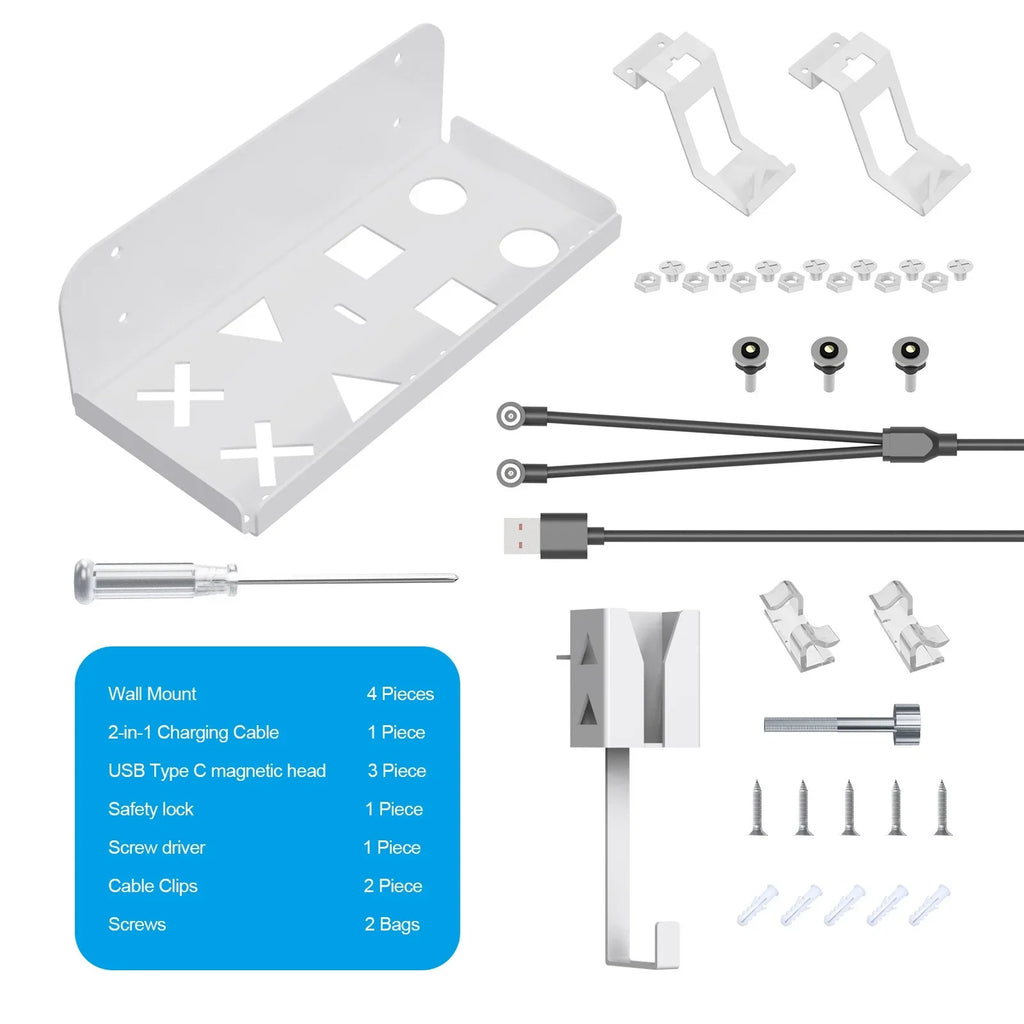 Strong Iron Wall Mount Bracket Set for PS5 Slim Space-Saving, Secure, and Convenient Storage with Dual Charging Cable
