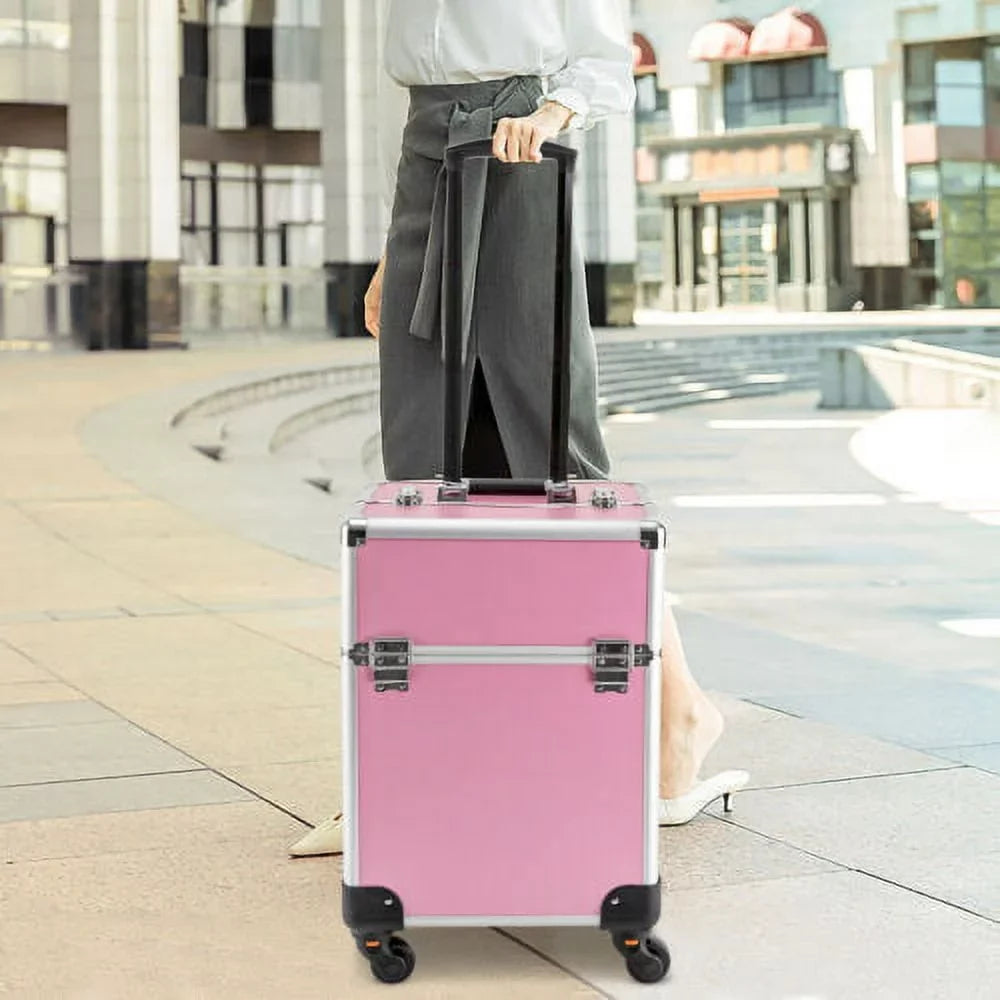 Rolling Extendable Makeup Case Cosmetic Train Box Trolley Large Storage Space