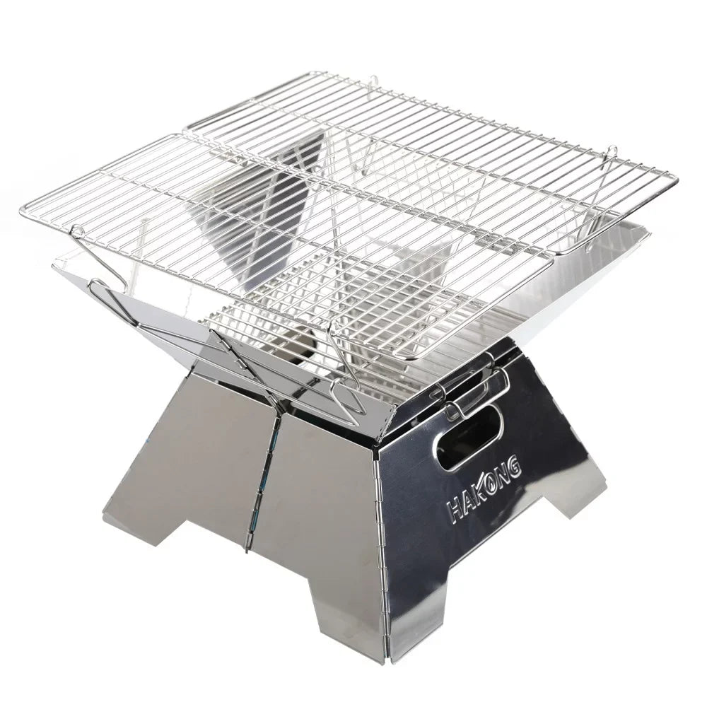 HAKONG Stainless Steel Portable BBQ Grill Foldable Design Perfect for Traveling and Picnic Barbecue