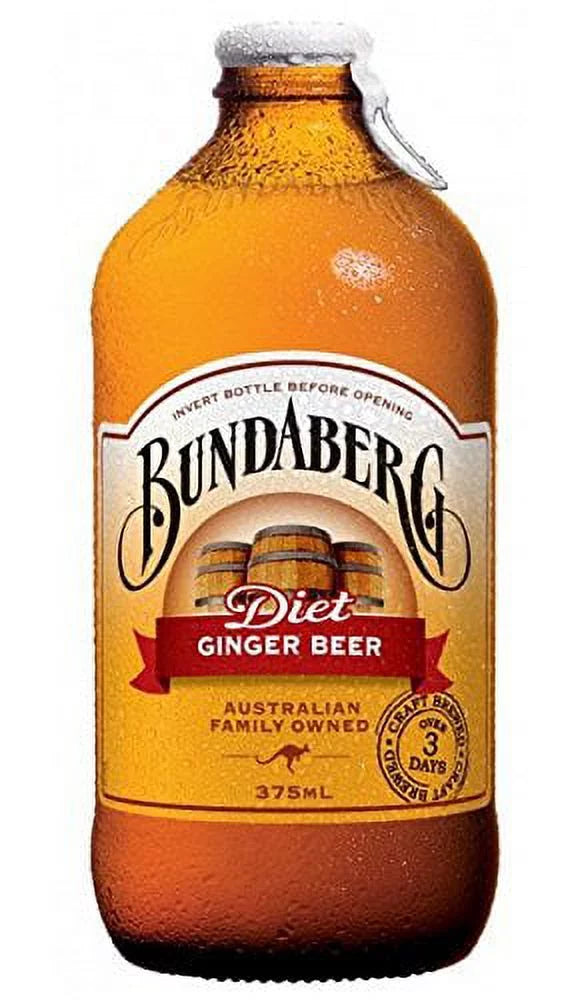 BUNDABERG, DIET GINGER BEER, Pack of 6, Size 4/375 ML - No Artificial Ingredients Dairy Free Vegan