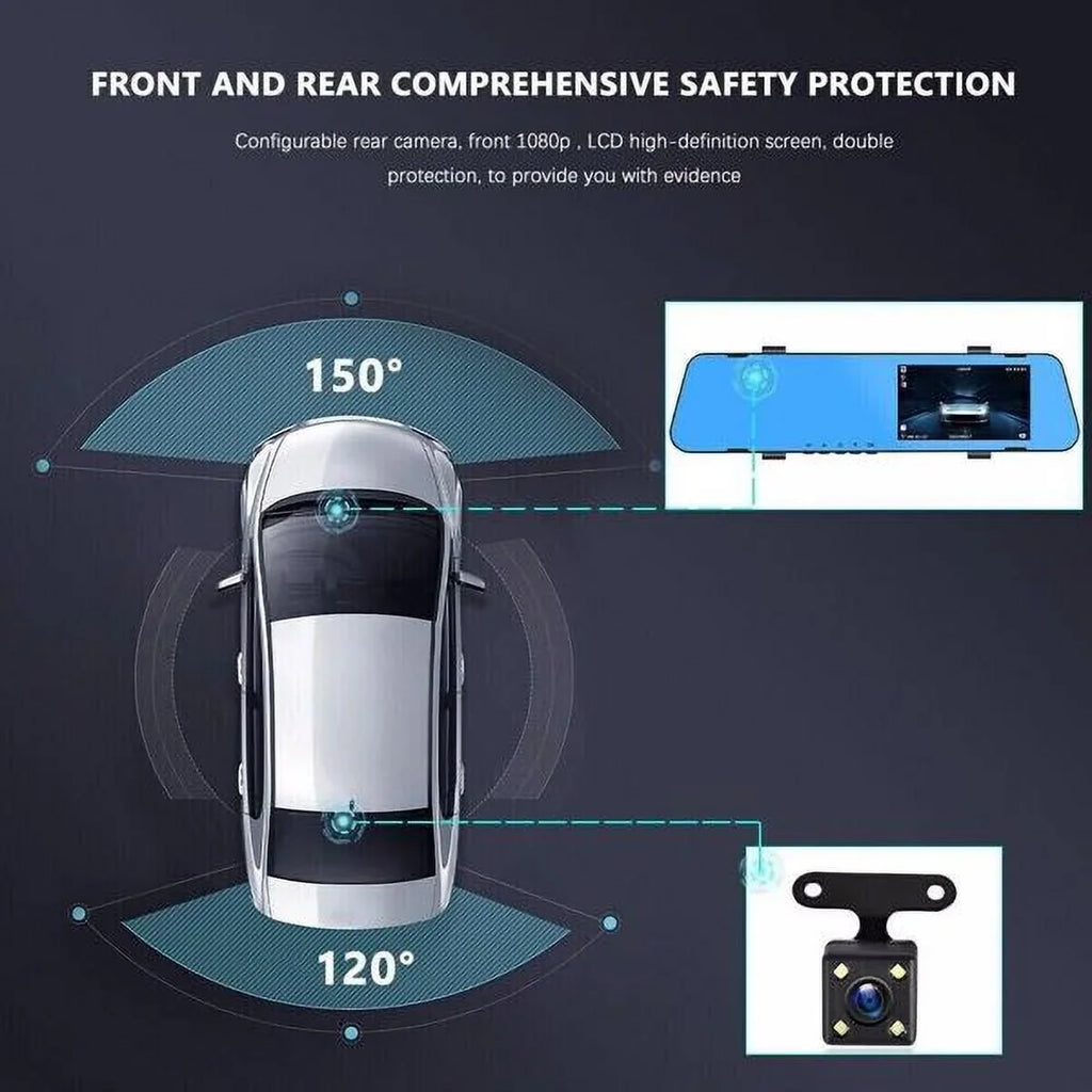 Teledu 1080P Rearview Mirror Car DVR Dual Dash Cam Camera Front Rear HD Video Recorder