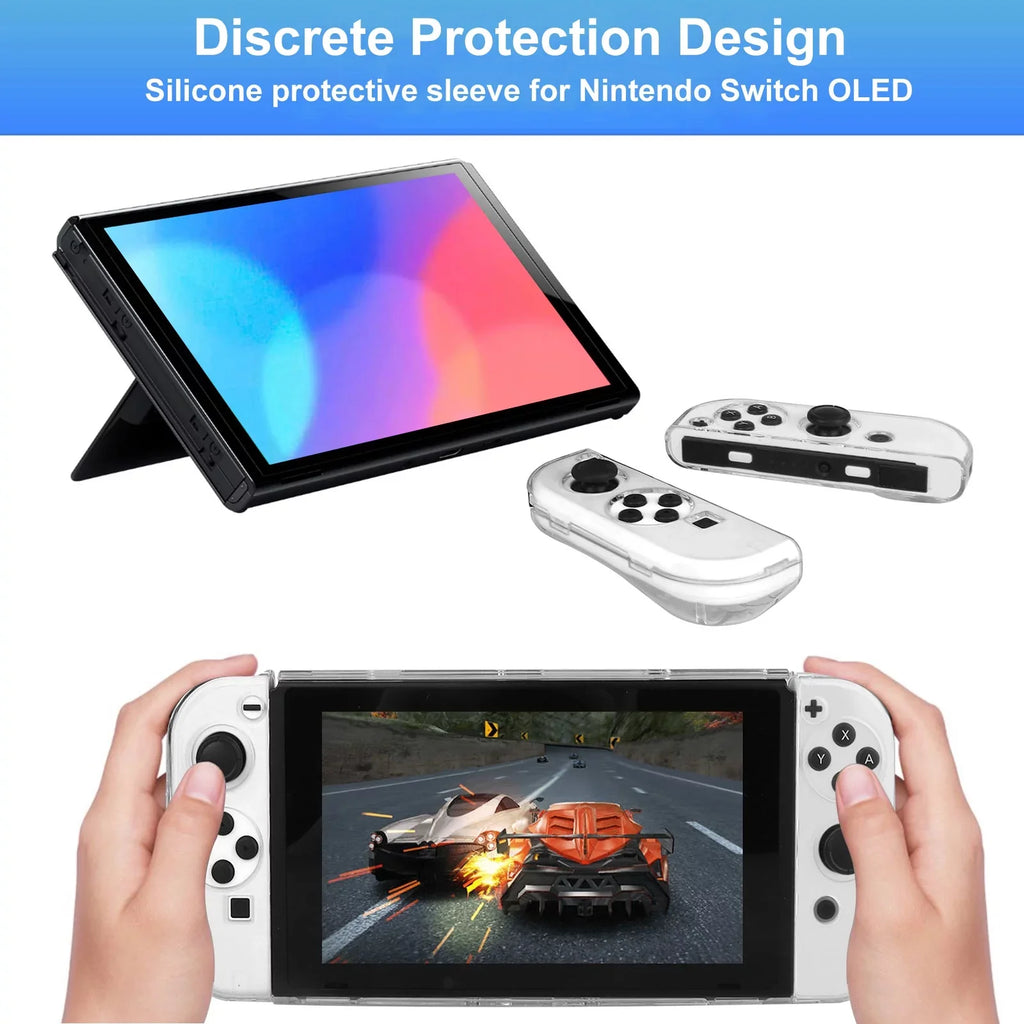 16-in-1 Accessories Kit Fit for Nintendo Switch OLED, EEEkit Accessories Bundle with Carrying Case, Protective Wrap Case, Tempered Glass Screen Protector, Thumb Grips, and More, Black