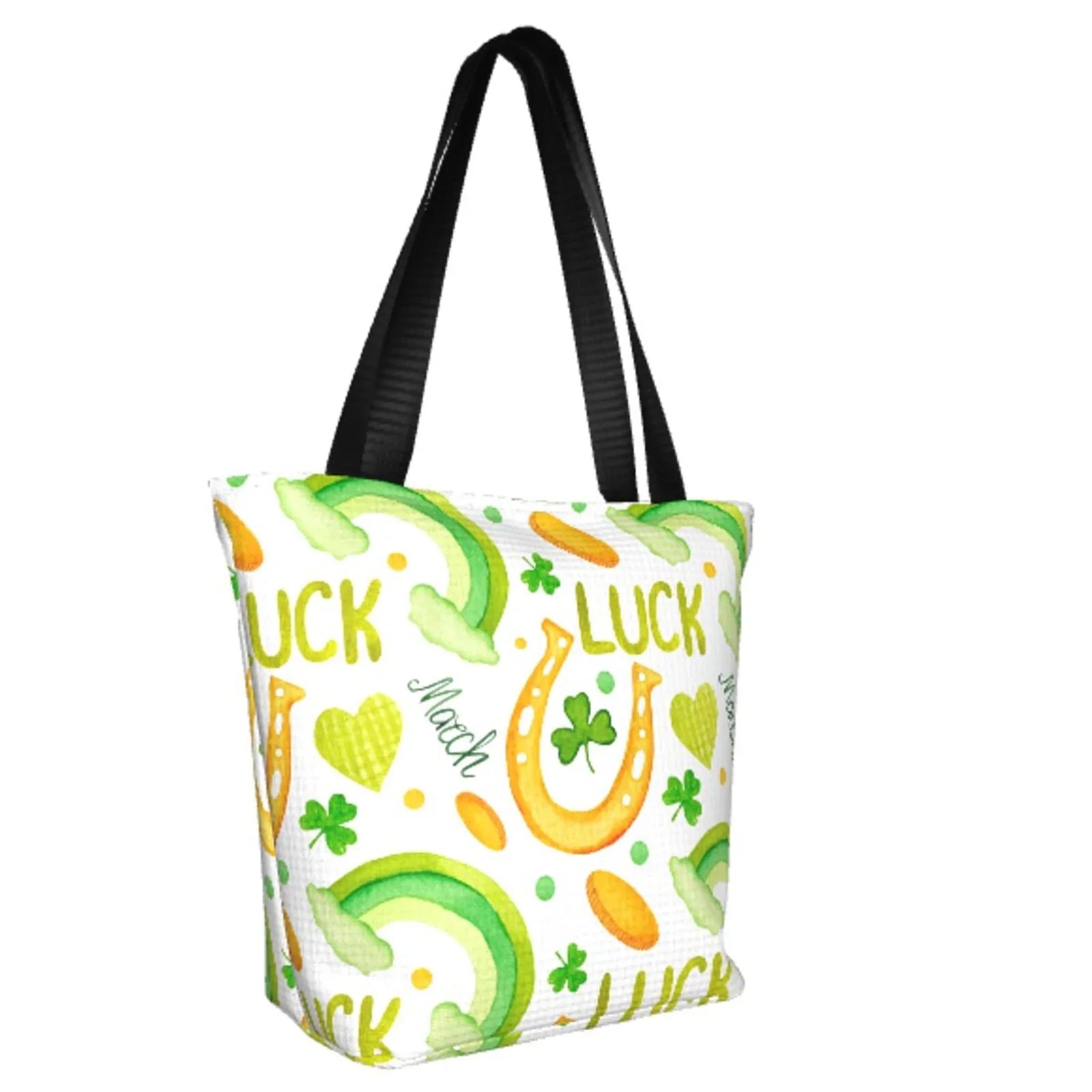 Easygdp St Patrick's Day1 Stylish Canvas Handbag Shoulder Tote Bag, Shopping Bag with Zip, Suitable for Buying Groceries, Office, Fitness