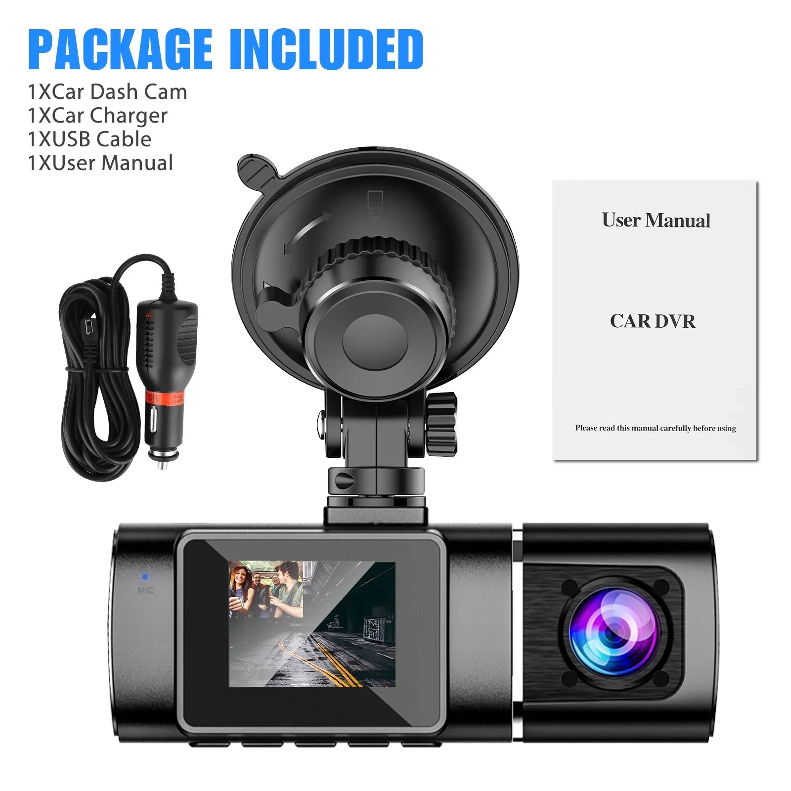 Dual Dash Cam Car Camera, TSV 1080P Front Cabin Inside Dash Camera with IR Night Vision, Loop Recording Car Cam Driving Recorder, 24H Parking Mode, G-Sensor