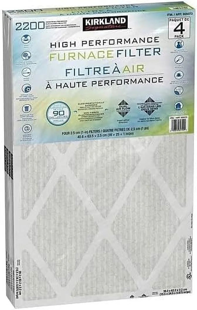 High Performance Furnace Filter, 2200 Microparticle Performance Allergen Reduction - 4 PACK (16X25x1) - 90 Day - Dual Airflow Technology