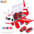 SHAN Airplane Toy Fire Truck Playset with Music and Lights, Transformable Airplane Storage Cart, 3-6 Years Old Boys and Girls Birthday Christmas Gift (Red)