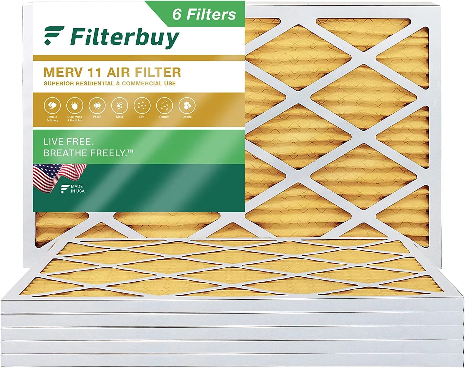 Filterbuy 8x16x1 MERV 11 Pleated HVAC AC Furnace Air Filters (6-Pack)