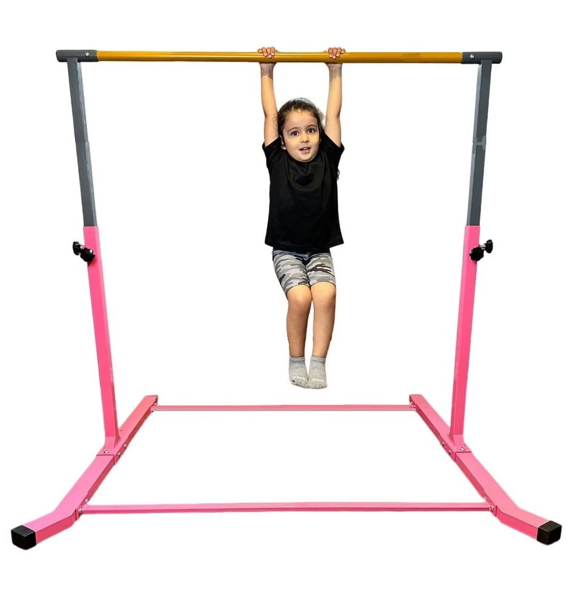 Balançoire Gymnastics Bar for Kids Expandable Kip Bar 3 FT to 5 FT Gymnastics BAR Horizontal Bar, Height Adjustable Junior Training Bar HD Strong Curved Legs Home Gym Gymnastic Training Equipment PINK