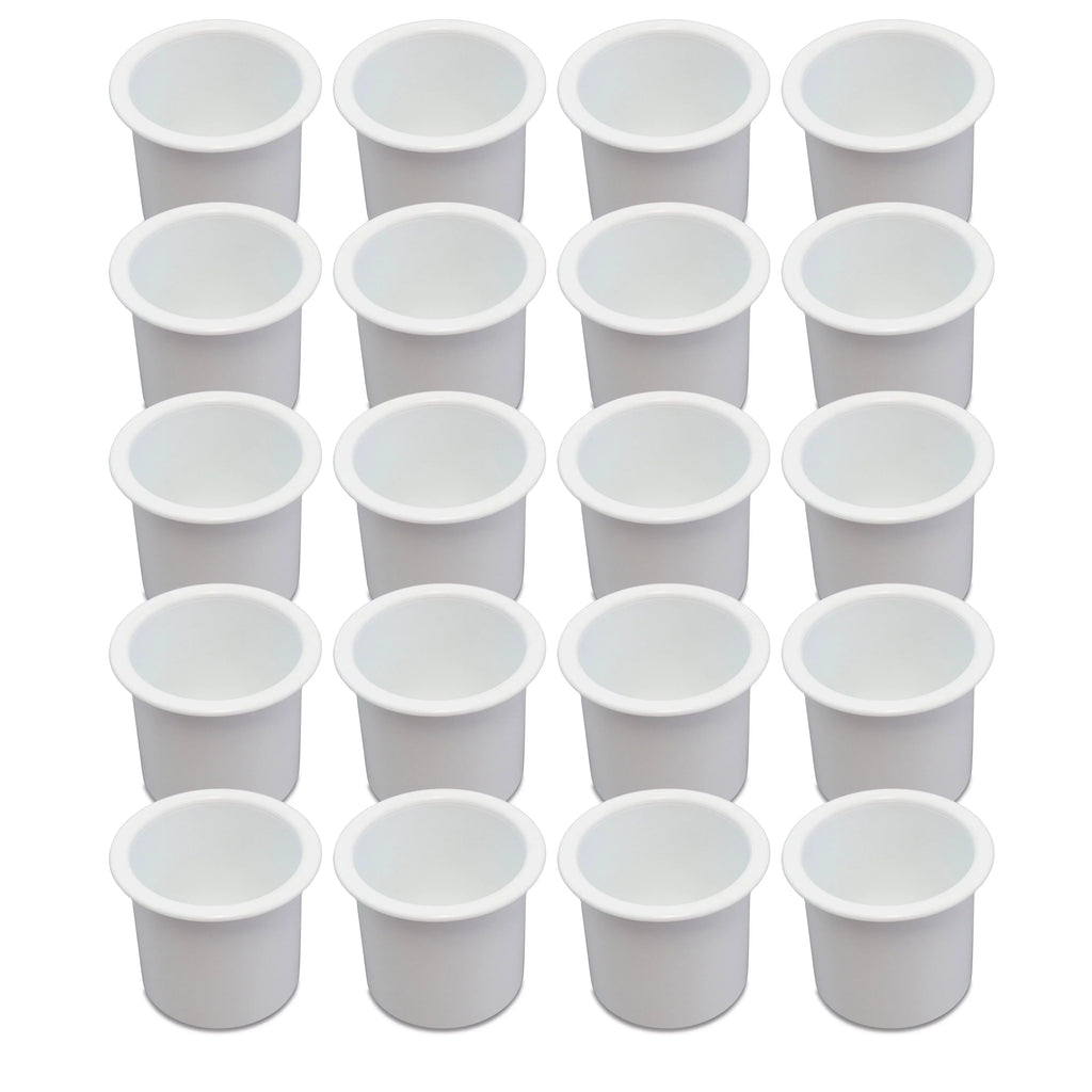 20 Cup Holder Plastic Pocket Recessed Drop In Insert Universal for Watercraft RV Car Truck Sofa Game Table Marine Pontoon Motorhome Camper White