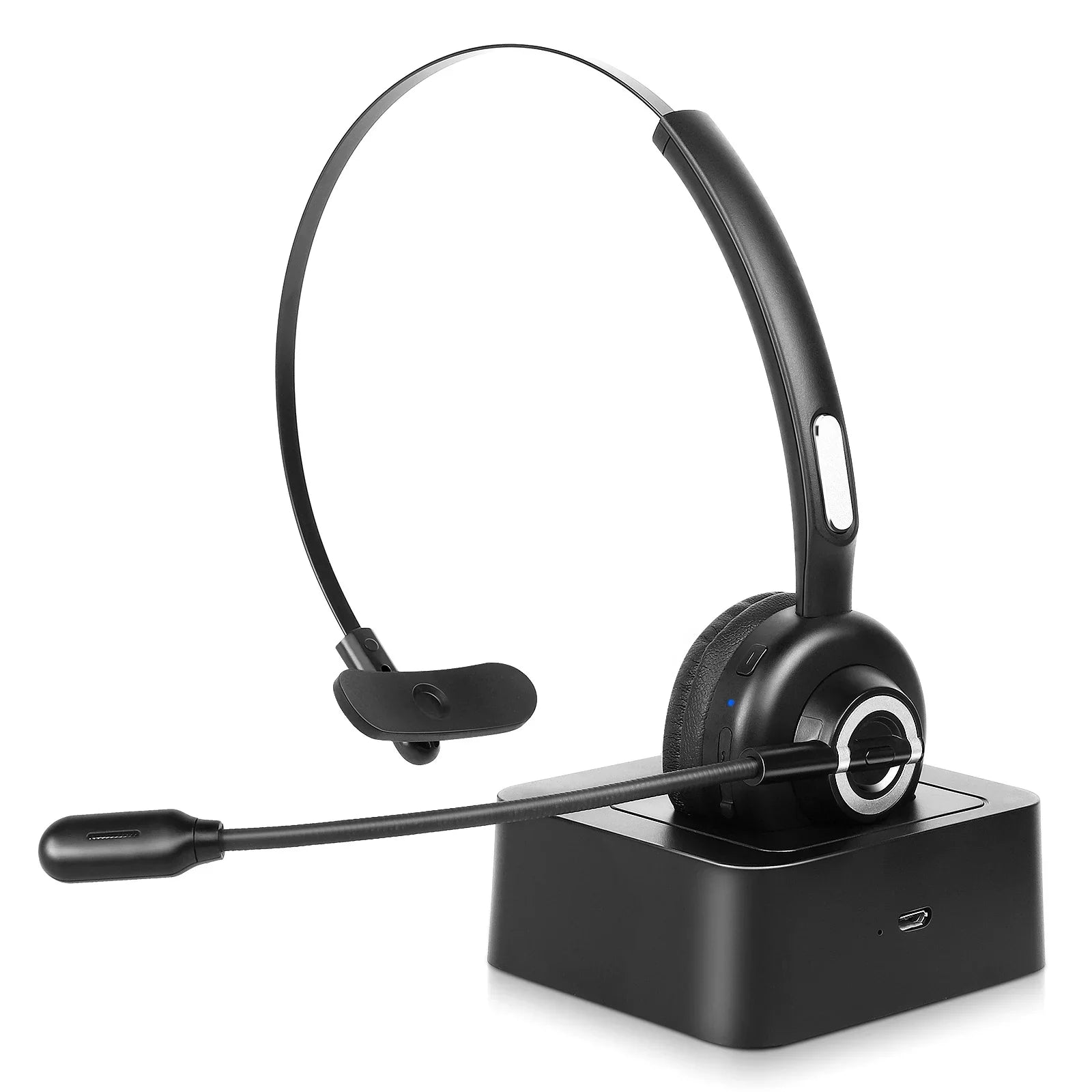 Comfortable Bluetooth Headset, UX-M97 Wireless Headset with Microphone, Wireless Cell Phone Headset with Noise Isolation Mic Charging Base Mute Function for Lenovo K8 With Charging Dock