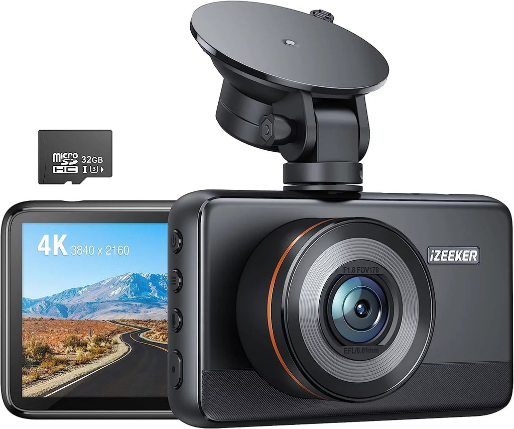 iZEEKER 4K Dash Cam Front with MicroSD Card, 4K 30FPS/1080P 60FPS Dash Camera for Cars, Car Camera with Super Night Vision, WDR, Emergency Recording, Parking Monitoring