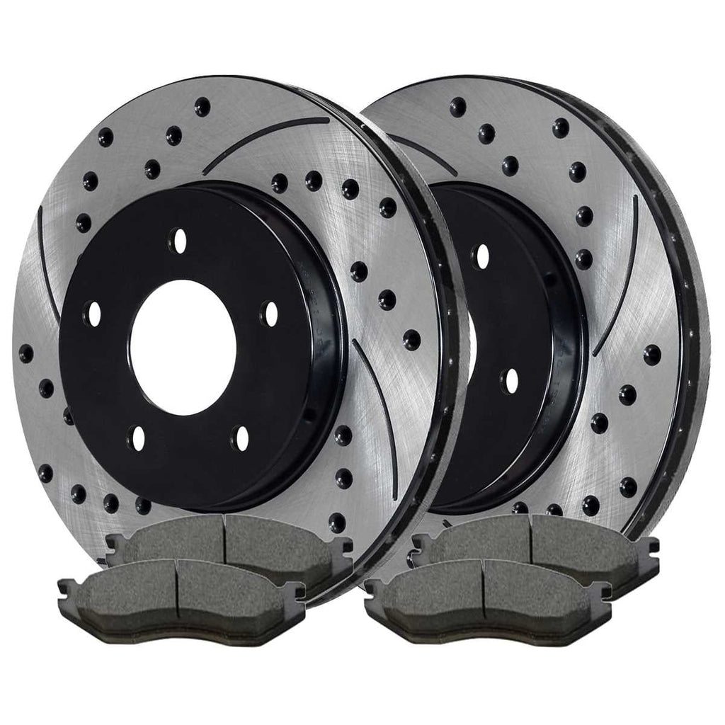 AutoShack Front Drilled Slotted Brake Rotors Black and Ceramic Pads Kit Driver and Passenger Side Replacement for 2002-2004 2005 Dodge Ram 1500 2004-2006 Durango 3.7L 4.7L 5.7L 5.9L V6 V8 4WD RWD