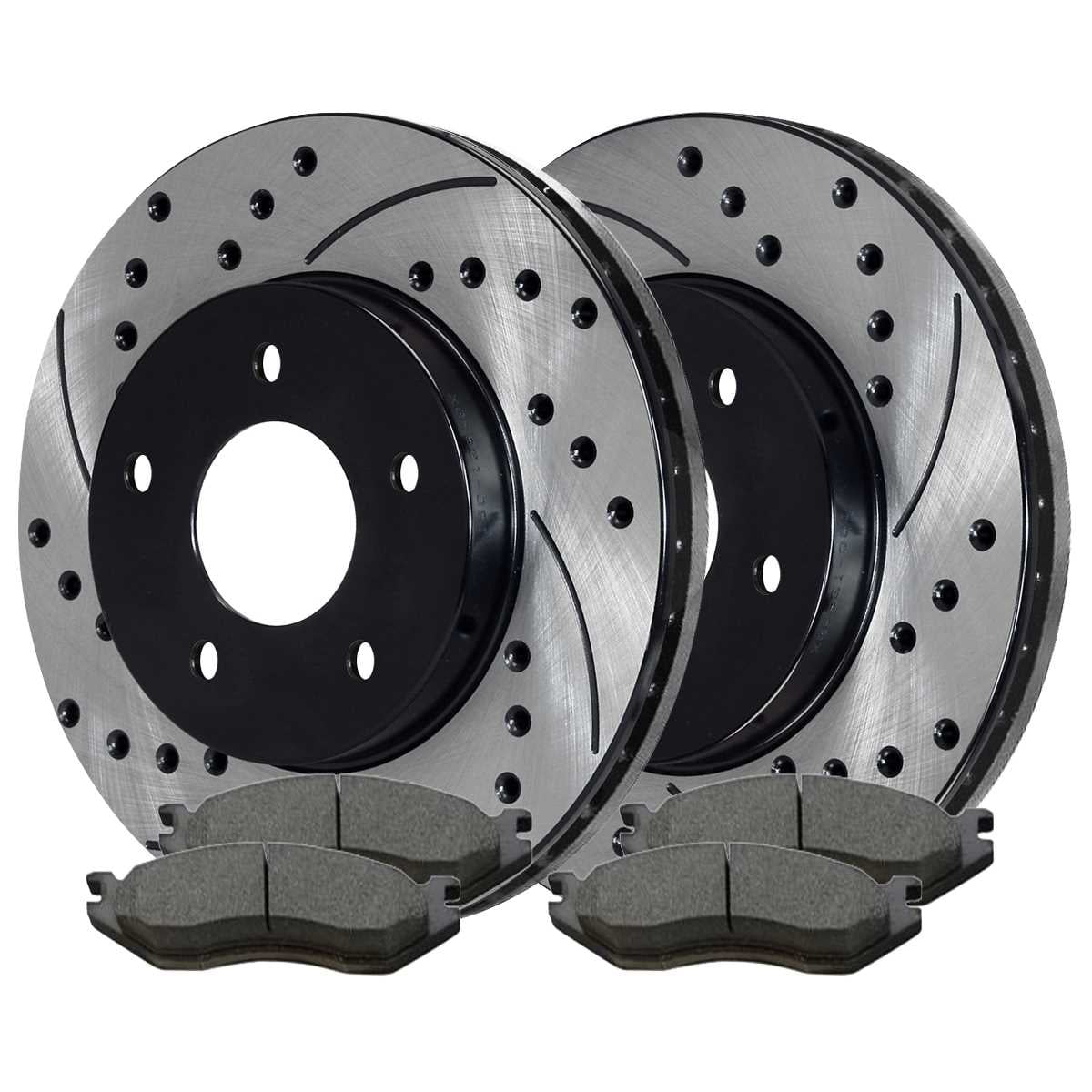 AutoShack Front Drilled Slotted Brake Rotors Black and Ceramic Pads Kit Driver and Passenger Side Replacement for 2002-2004 2005 Dodge Ram 1500 2004-2006 Durango 3.7L 4.7L 5.7L 5.9L V6 V8 4WD RWD